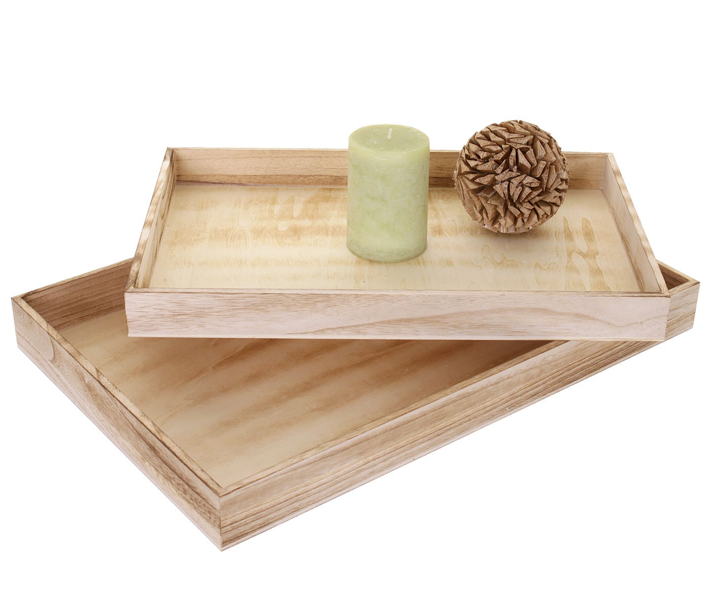 2er Set Schale H285, Serviertablett Fr&uuml;hst&uuml;ckstablett Holztablett Dekotablett, Shabby-Look Vintage ~ naturbraun 