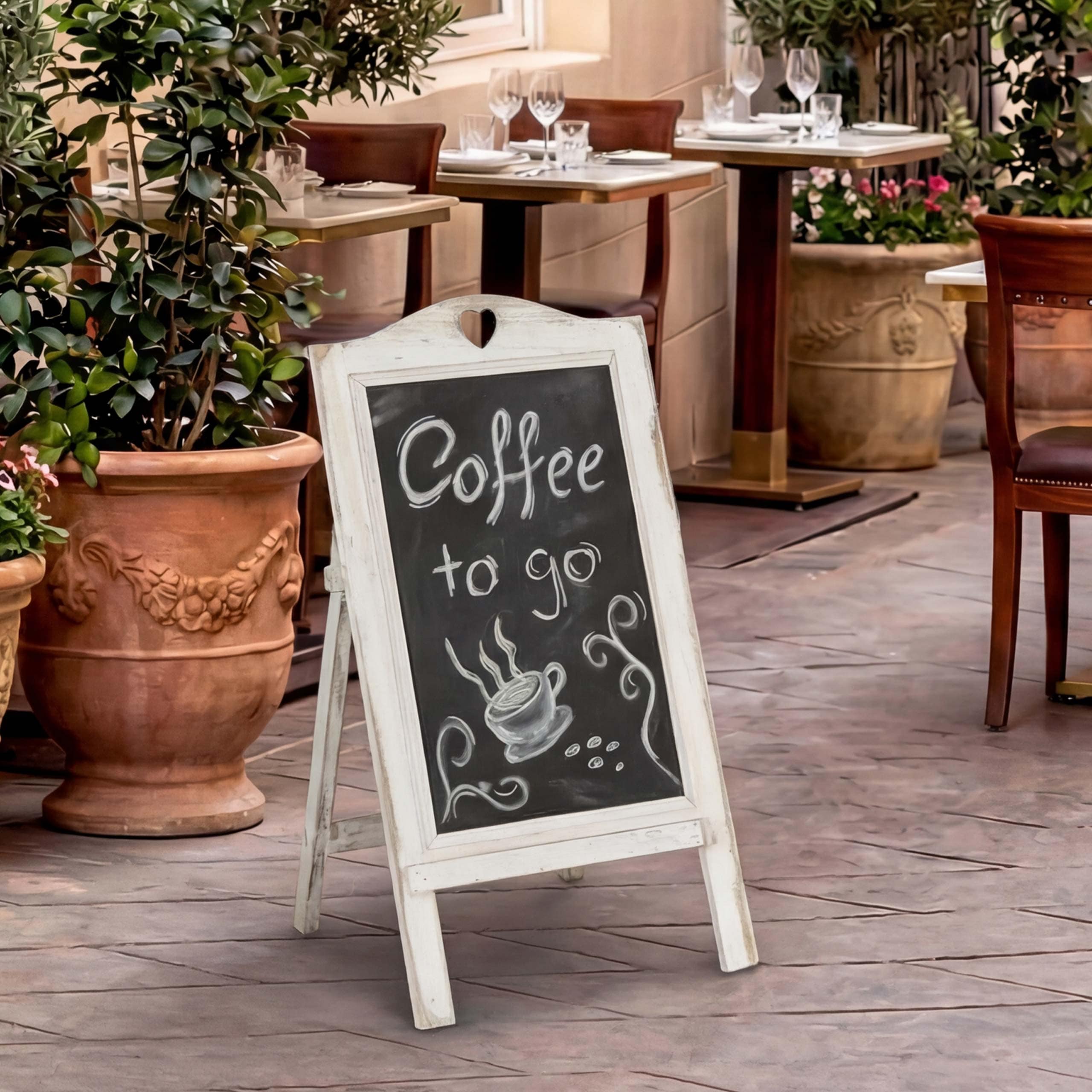 Werbetafel MCW-E51, Aufsteller Kreidetafel, 66x37x27cm Shabby-Look Vintage ~ wei&szlig; 