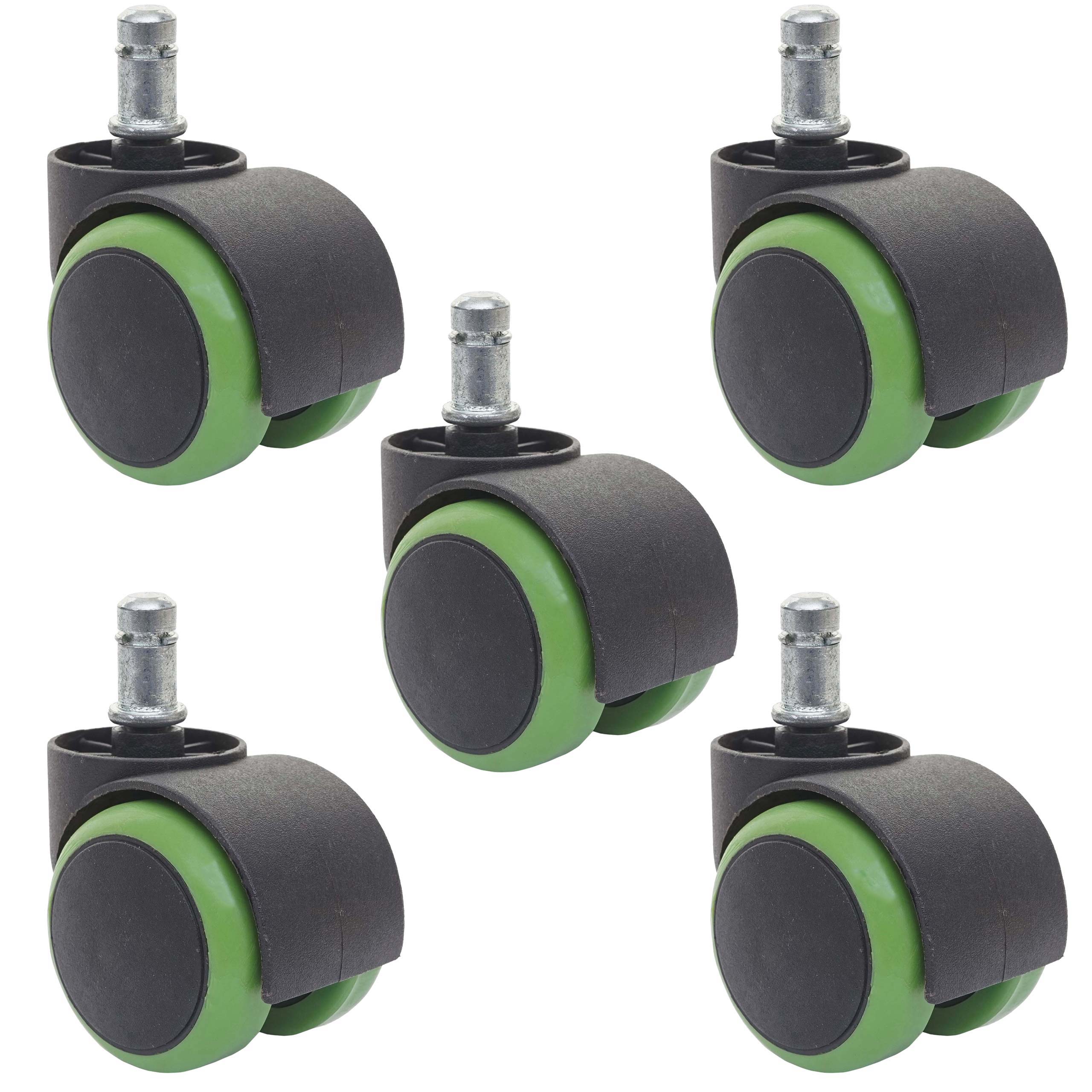 5er-Set Hartbodenrollen MCW-H86, B&uuml;rostuhl-Rollen Stuhlrollen, 150kg belastbar &Oslash; 11mm ~ gr&uuml;n 