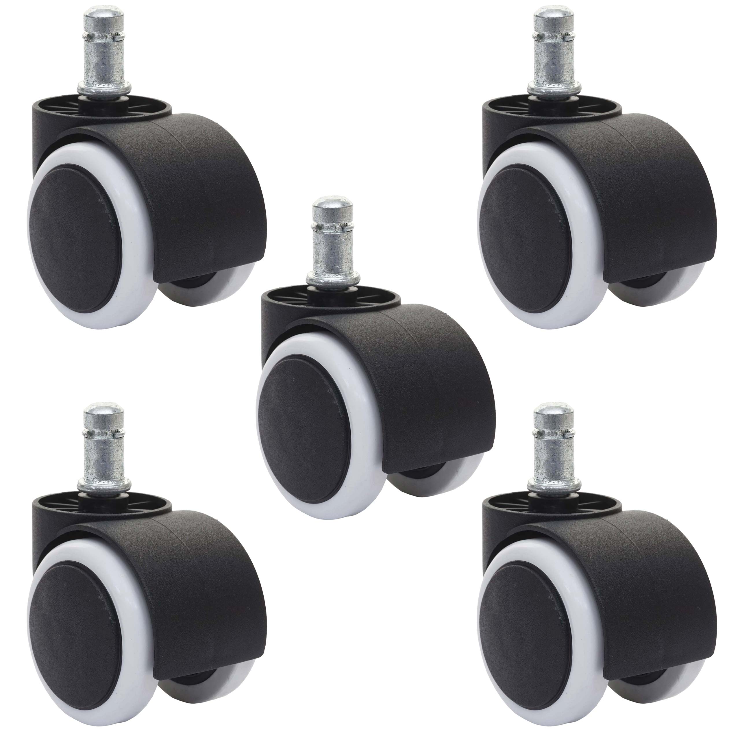 5er-Set Hartbodenrollen MCW-H86, B&uuml;rostuhl-Rollen Stuhlrollen, 150kg belastbar &Oslash; 11mm ~ wei&szlig; 