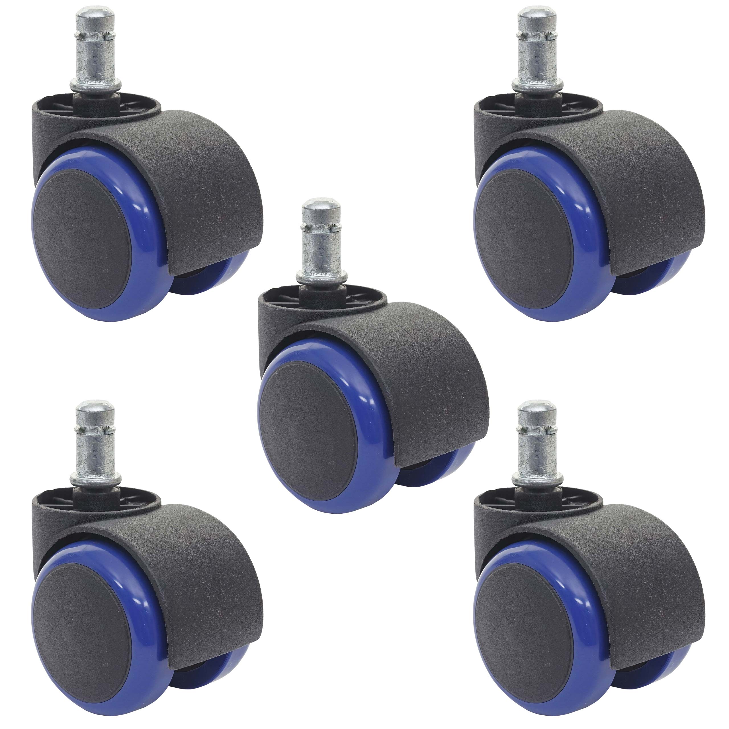 5er-Set Hartbodenrollen MCW-H86, B&uuml;rostuhl-Rollen Stuhlrollen, 150kg belastbar &Oslash; 11mm ~ blau 