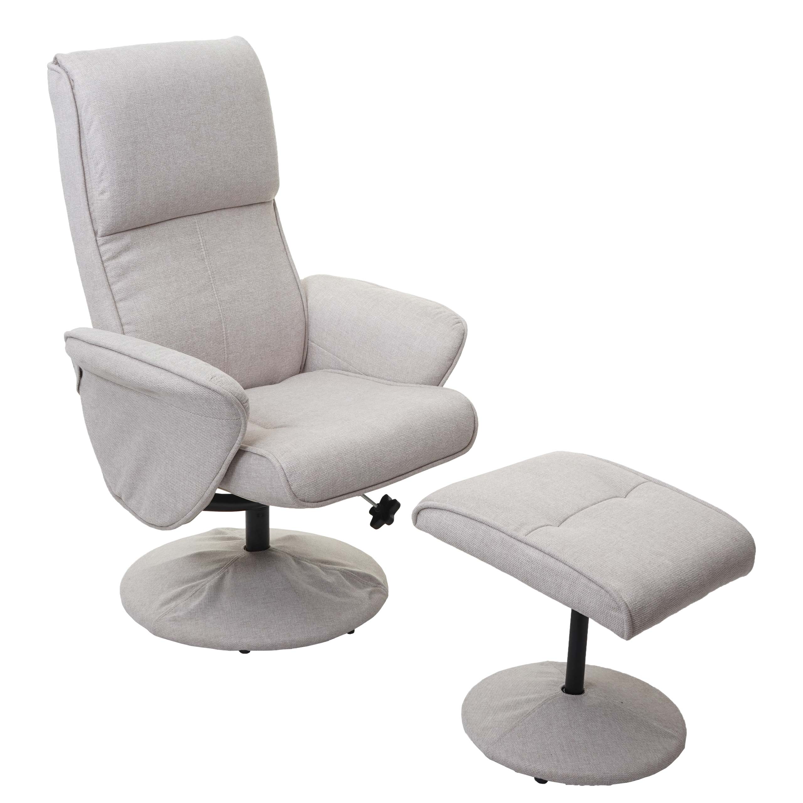 Relaxsessel Stockholm, Fernsehsessel Relaxliege TV-Sessel mit Hocker ~ Stoff/Textil, creme-beige 