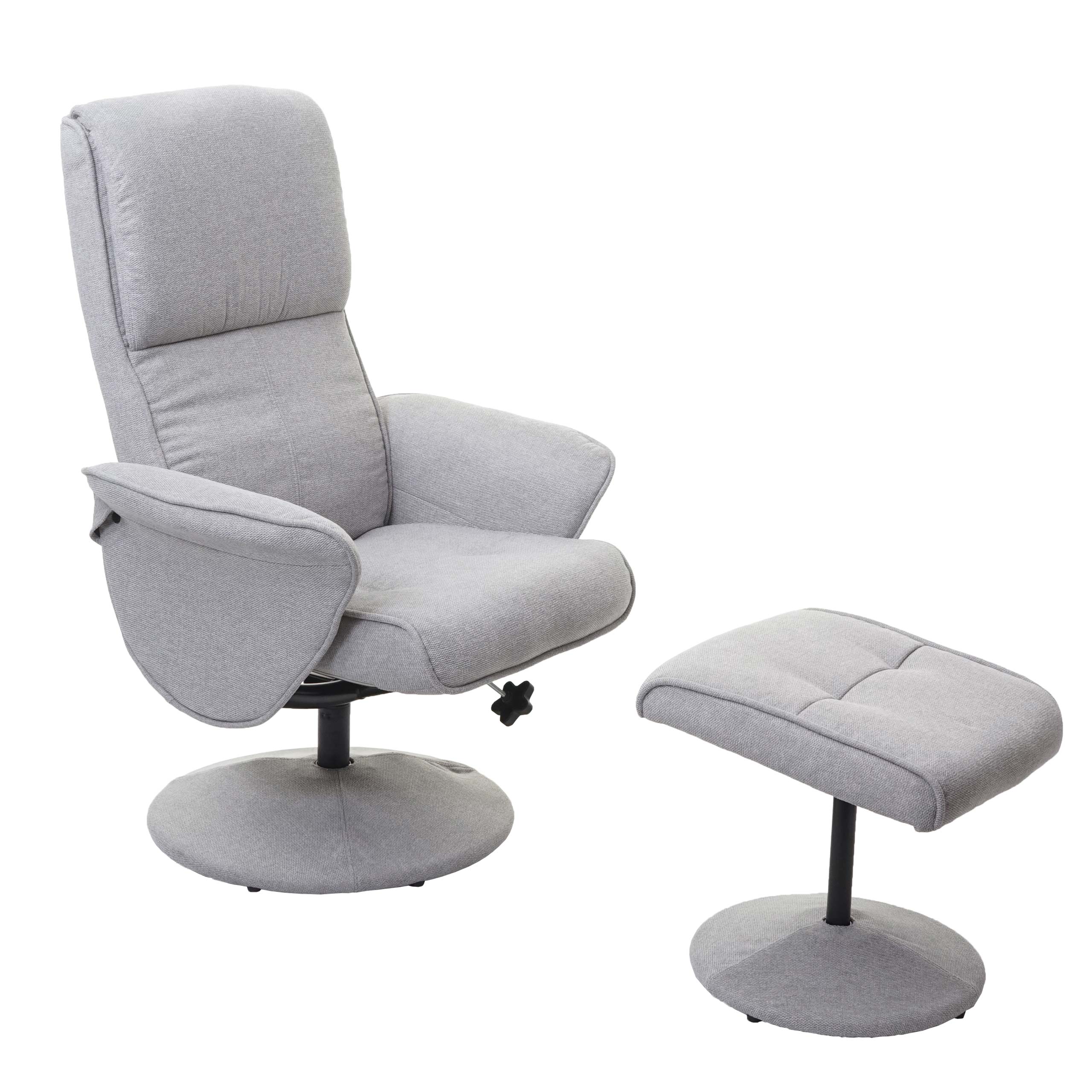 Relaxsessel Stockholm, Fernsehsessel Relaxliege TV-Sessel mit Hocker ~ Stoff/Textil, hellgrau 