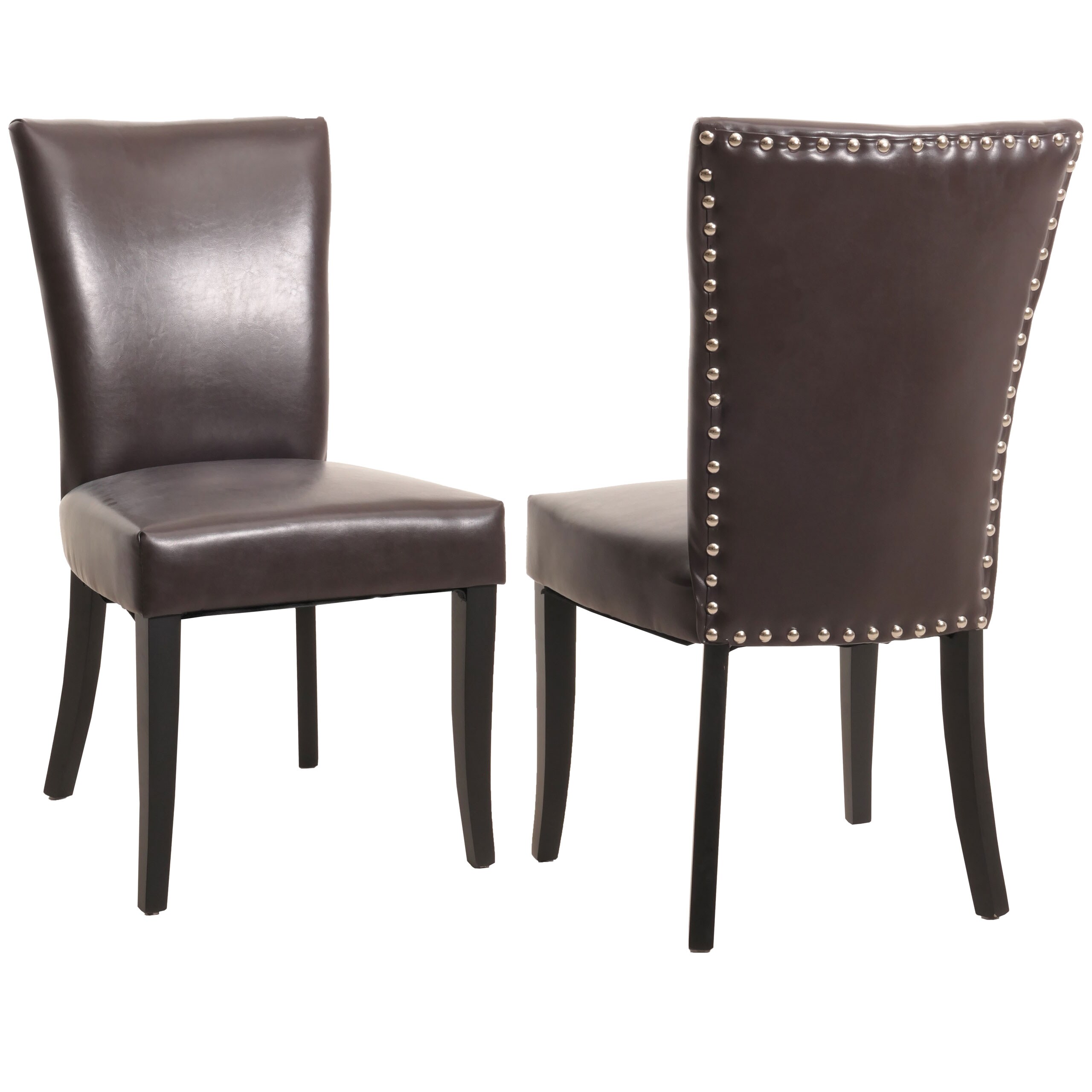 2er-Set Esszimmerstuhl Chesterfield Edinburgh, Stuhl K&uuml;chenstuhl, Nieten MVG-zertifiziert ~ Kunstleder, braun, dunkle Beine 