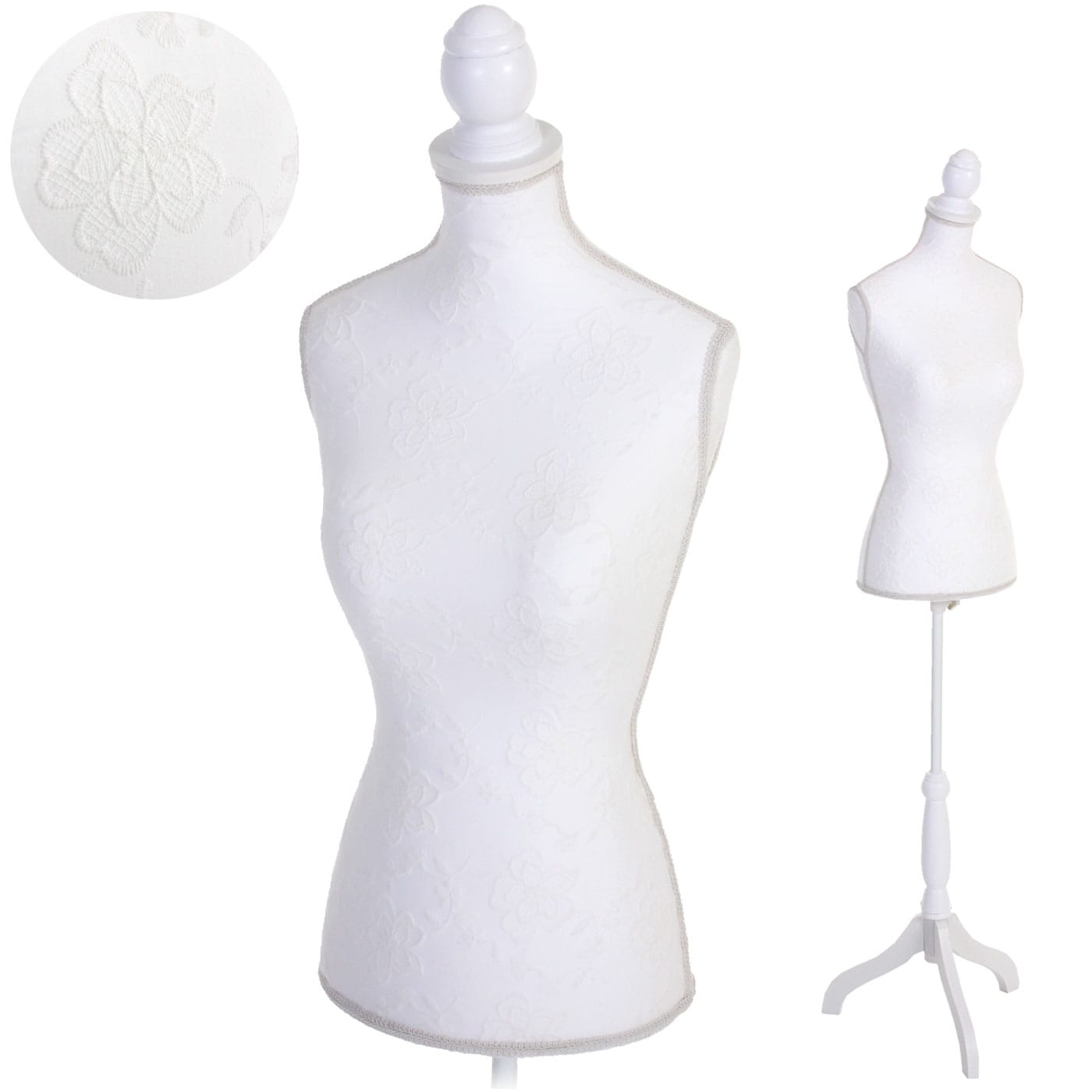 Schneiderpuppe T221, Schaufensterpuppe Torso weiblich, Schaumstoff ~ wei&szlig; mit Spitze 