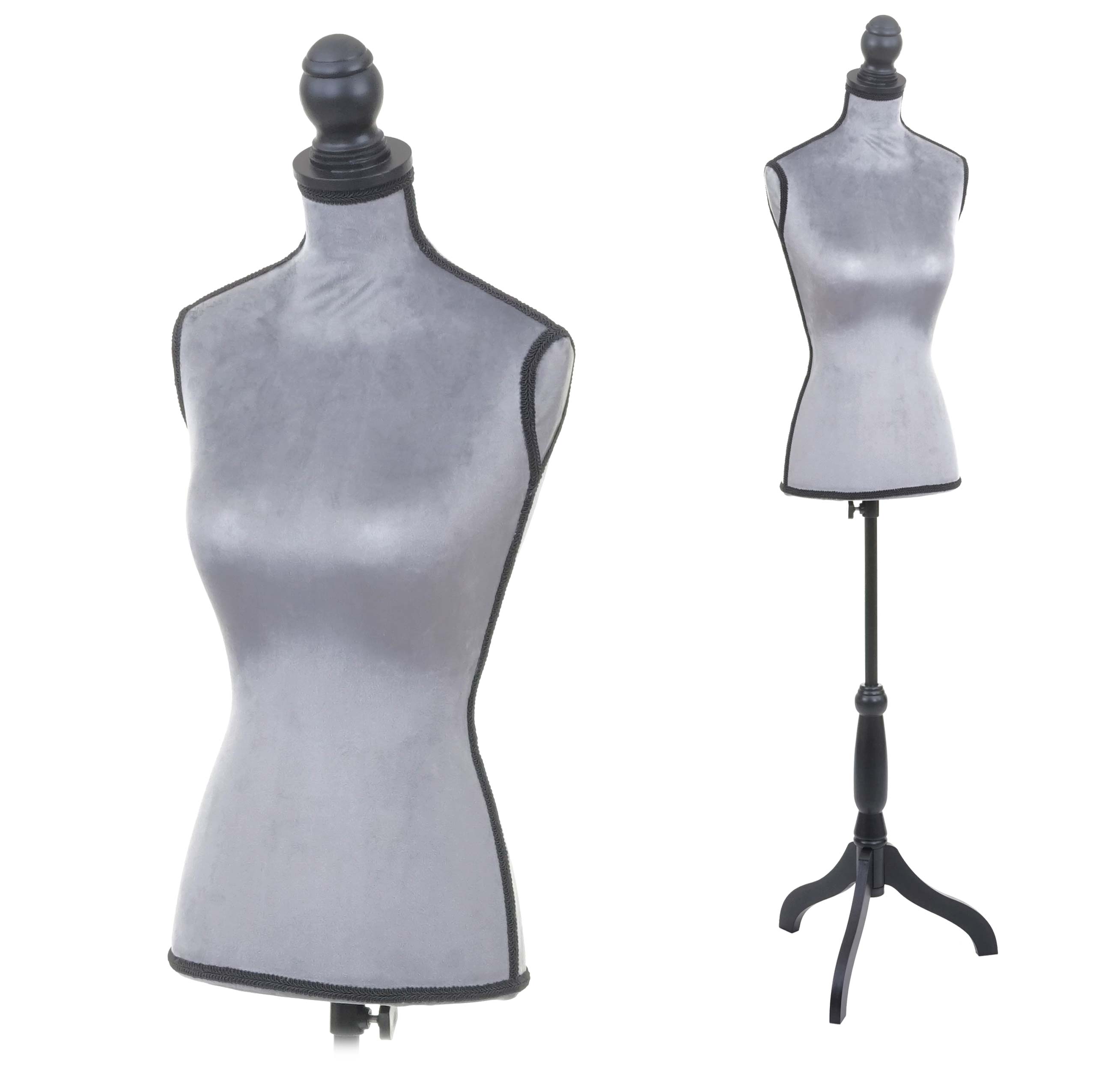 Schneiderpuppe T221, Schaufensterpuppe Torso weiblich, Schaumstoff ~ Samt grau 
