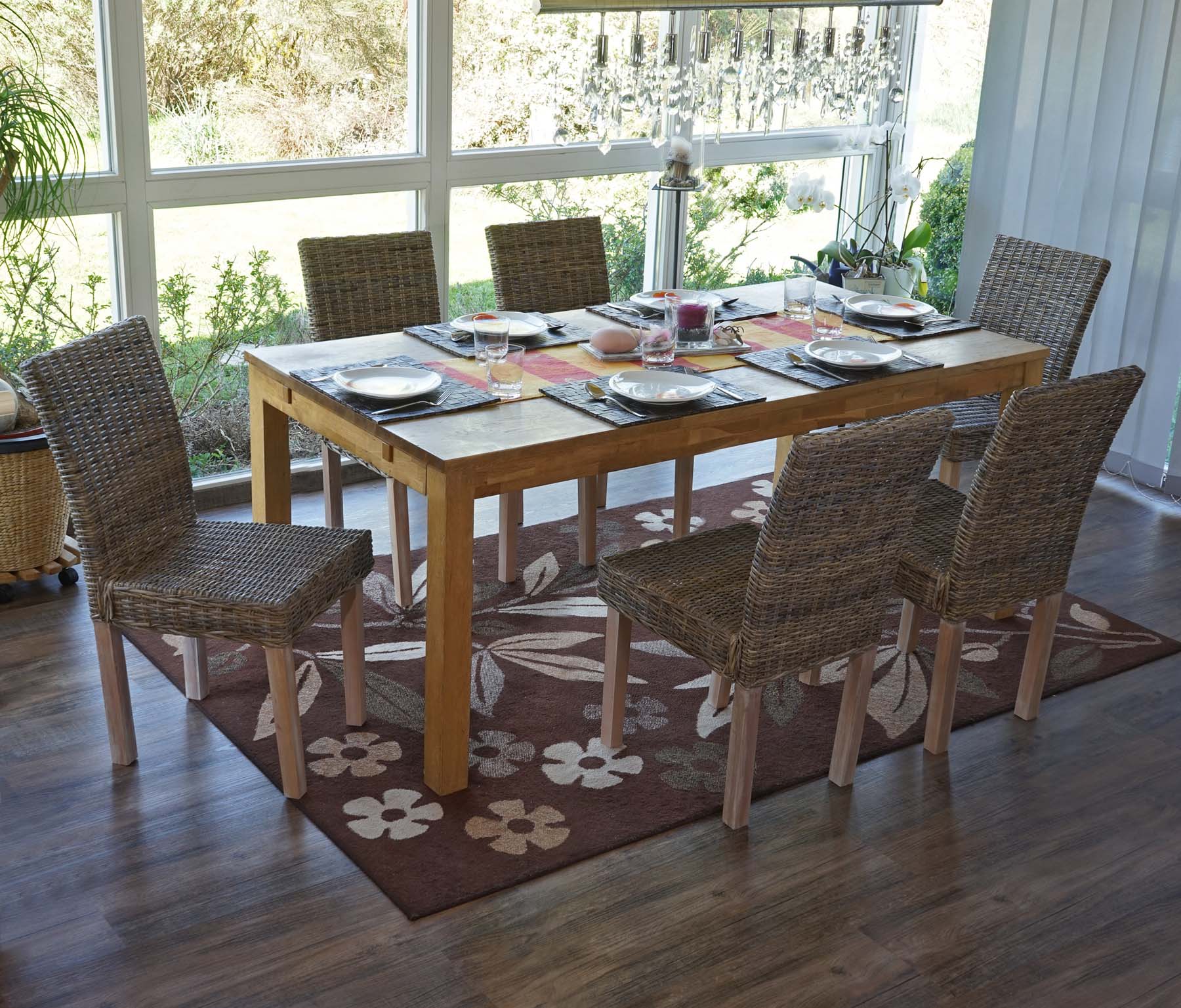 6er-Set Esszimmerstuhl Korbstuhl Stuhl K&uuml;chenstuhl Littau, Kubu-Rattan 