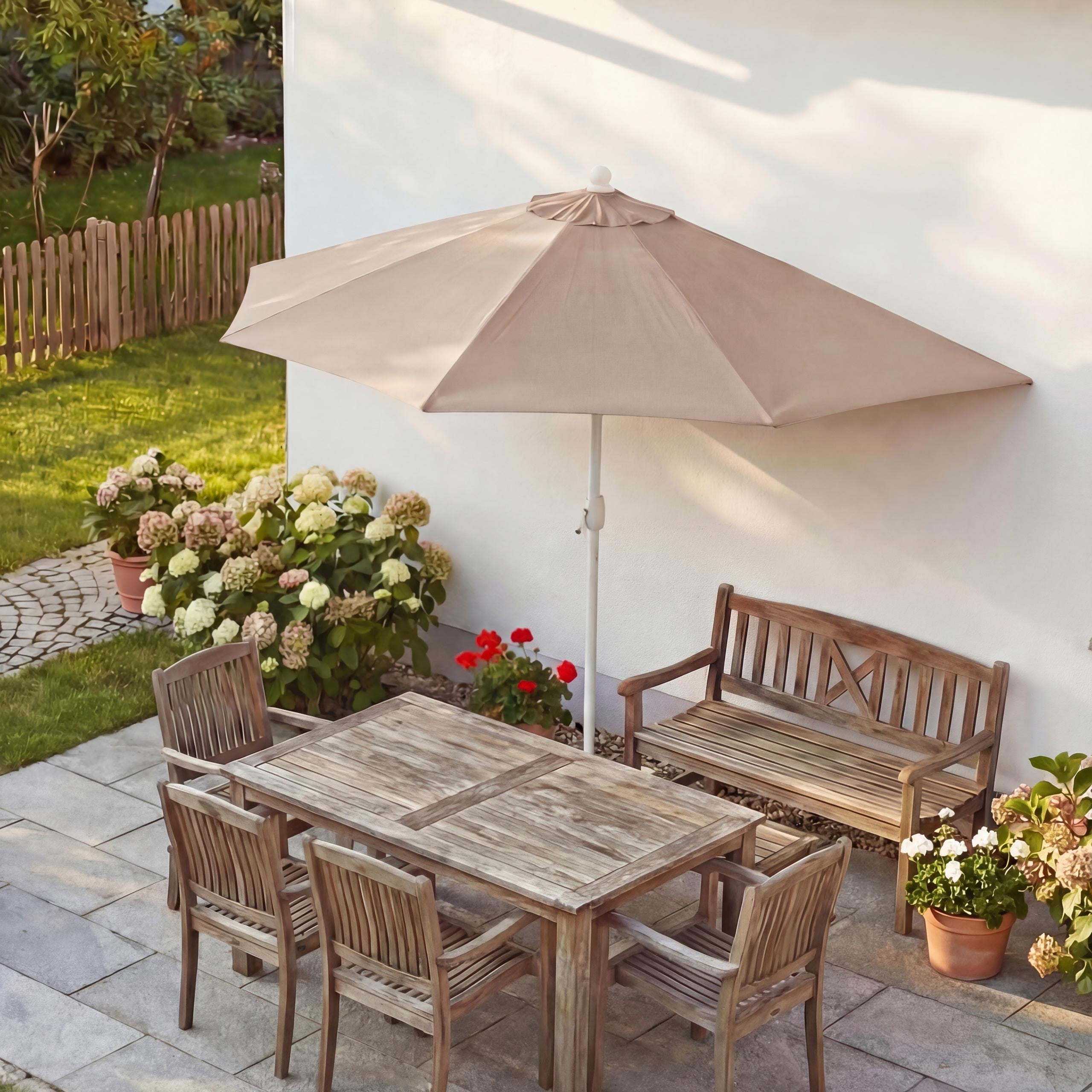 Sonnenschirm halbrund Lorca, Halbschirm Balkonschirm, UV 50+ Polyester/Alu 3kg ~ 300cm creme ohne St&auml;nder 