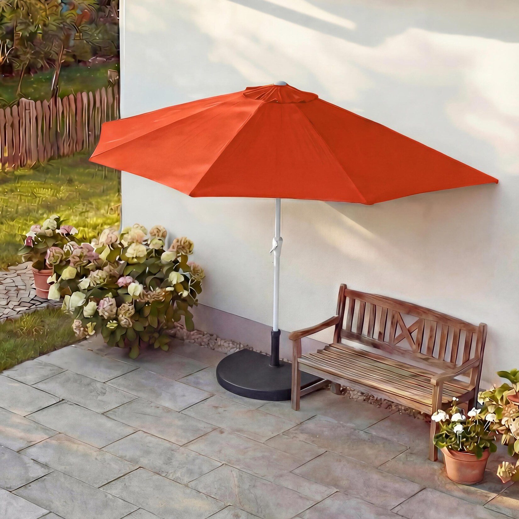Sonnenschirm halbrund Lorca, Halbschirm Balkonschirm, UV 50+ Polyester/Alu  ~ 300cm terracotta mit Ständer