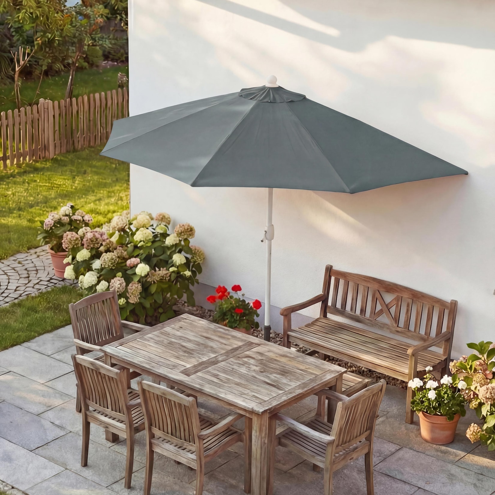Sonnenschirm halbrund Lorca, Halbschirm Balkonschirm, UV 50+ Polyester/Alu 3kg ~ 300cm anthrazit ohne Ständer