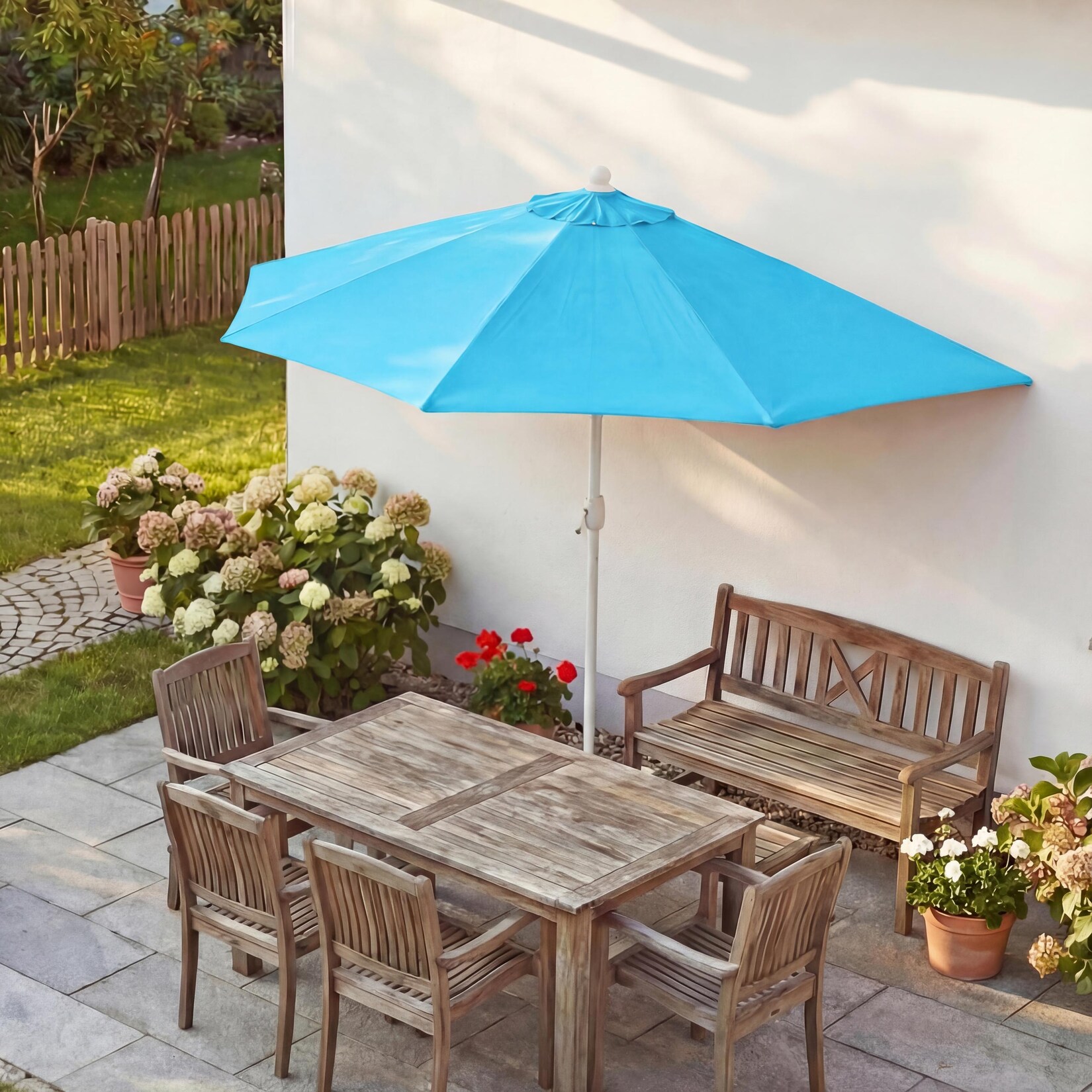 Sonnenschirm halbrund Lorca, Halbschirm Balkonschirm, UV 50+ Polyester/Alu 3kg ~ 300cm türkis ohne Ständer