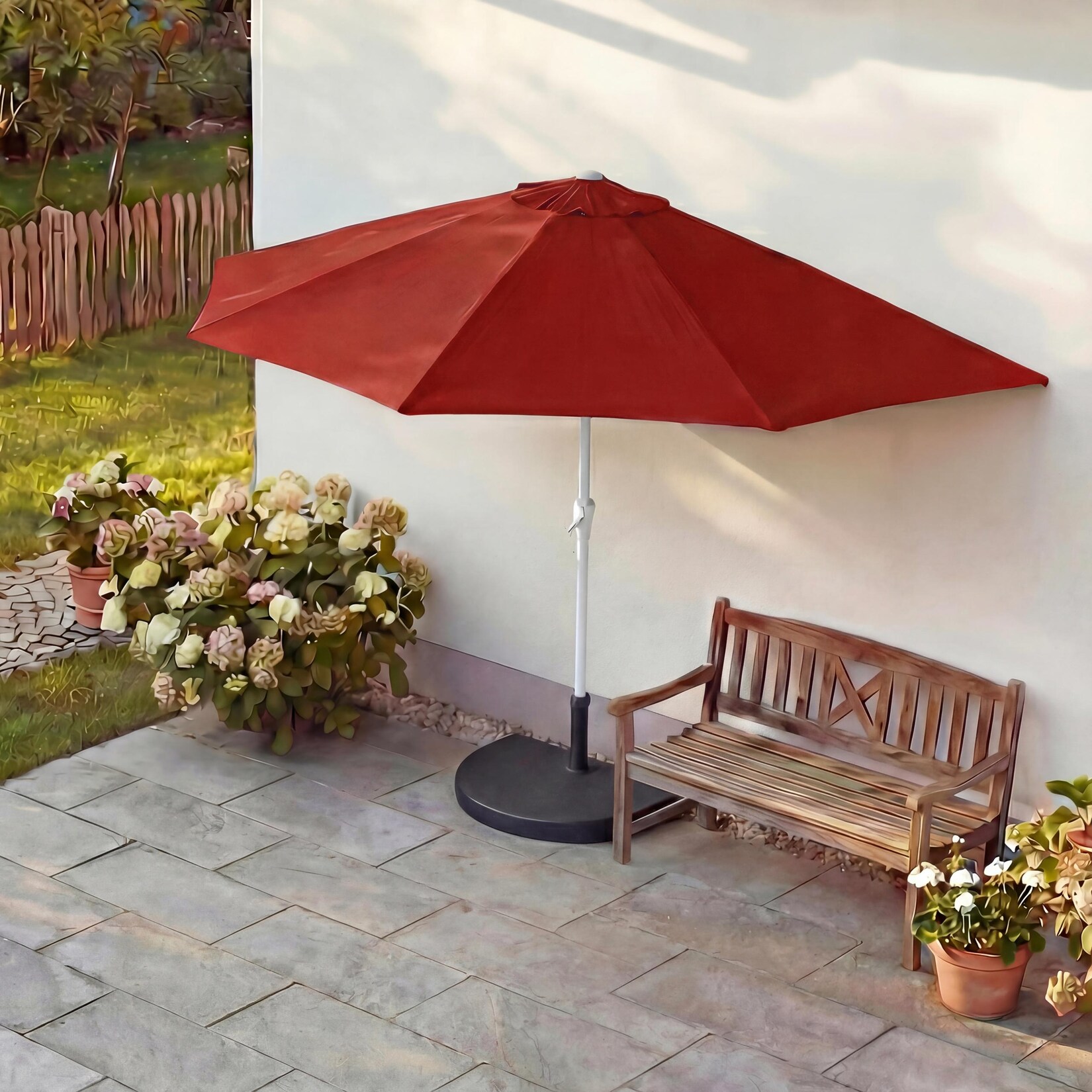 Sonnenschirm halbrund Lorca, Halbschirm Balkonschirm, UV 50+ Polyester/Alu  ~ 270cm bordeaux mit Ständer