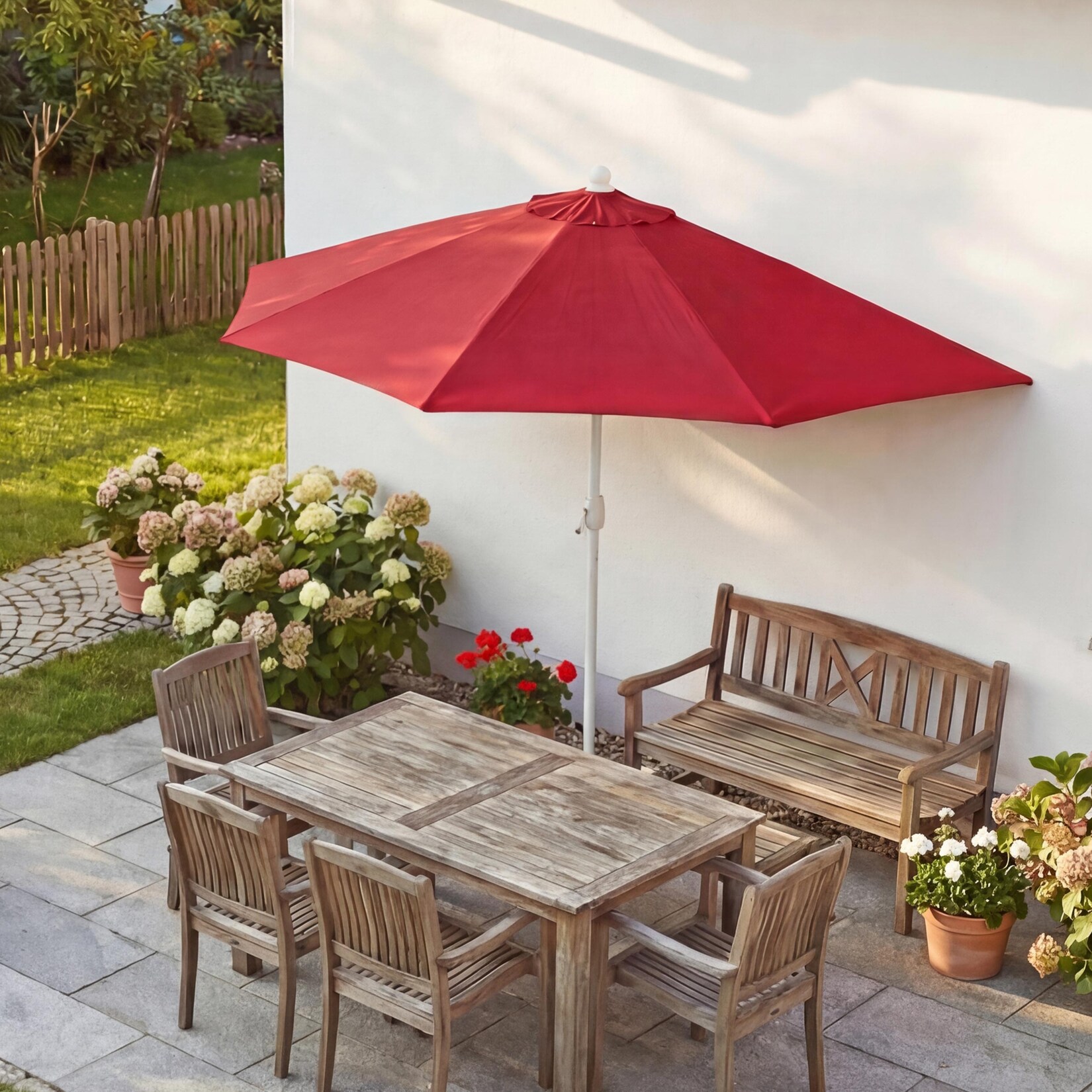 Sonnenschirm halbrund Lorca, Halbschirm Balkonschirm, UV 50+ Polyester/Alu 3kg ~ 270cm bordeaux ohne Ständer