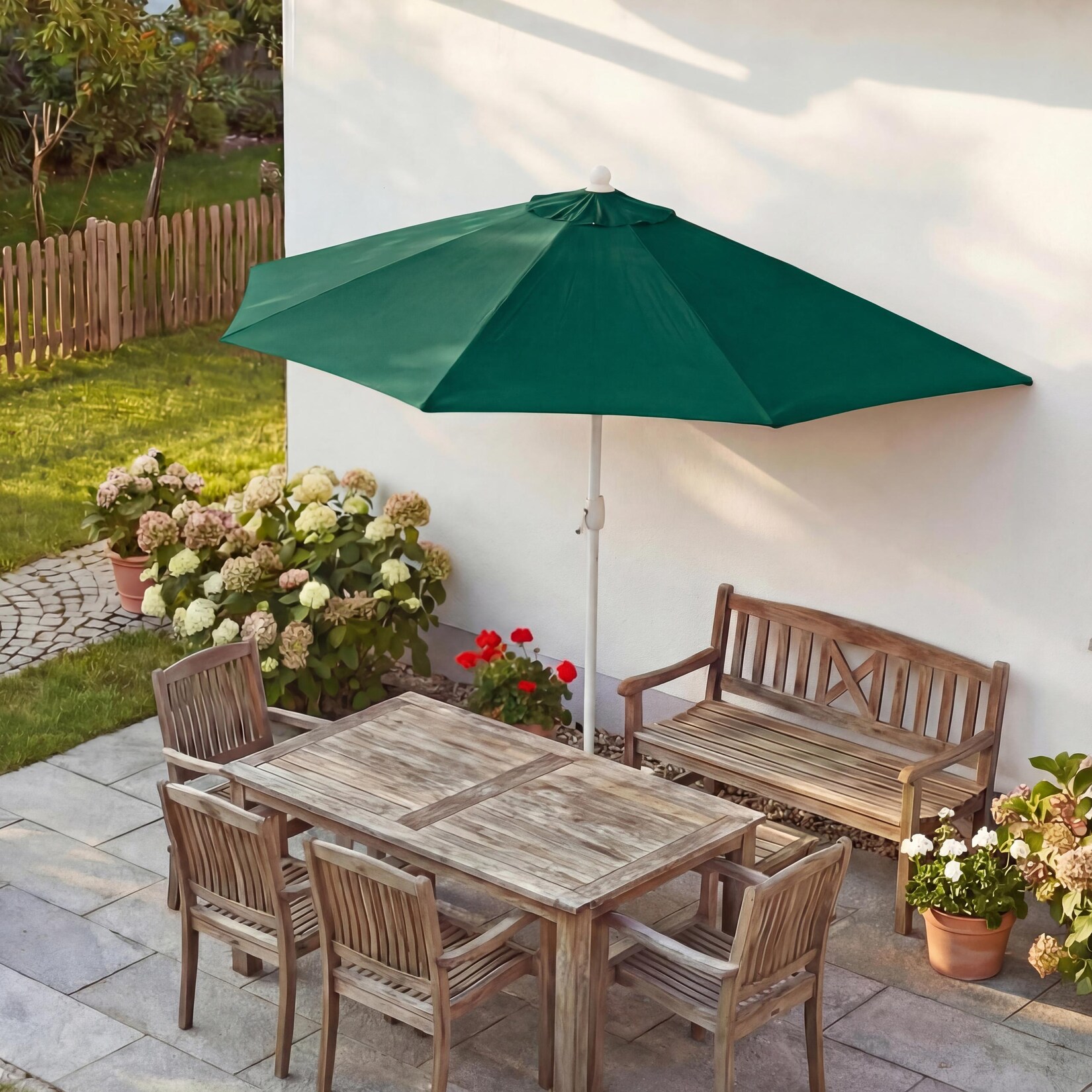 Sonnenschirm halbrund Lorca, Halbschirm Balkonschirm, UV 50+ Polyester/Alu 3kg ~ 270cm grün ohne Ständer