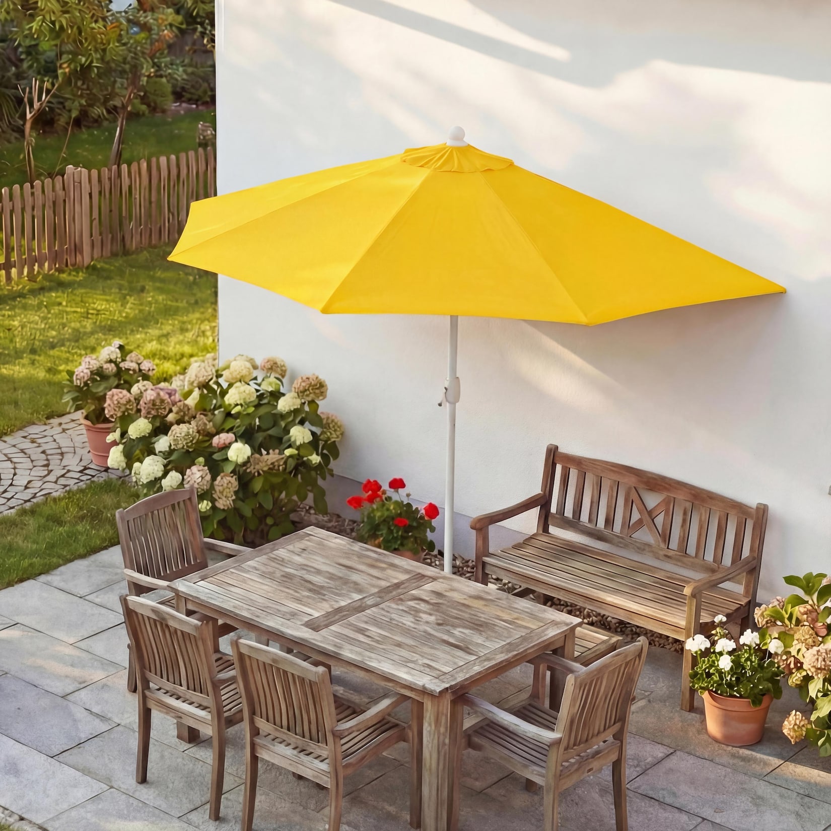 Sonnenschirm halbrund Lorca, Halbschirm Balkonschirm, UV 50+ Polyester/Alu 3kg ~ 270cm gelb ohne Ständer