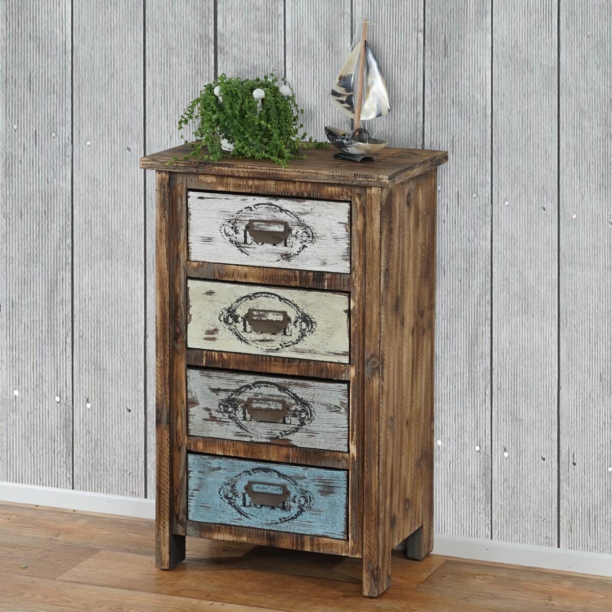 Kommode Leiria Schubladenkommode Schrank Shabby-Look, Vintage, 79x48x33cm
