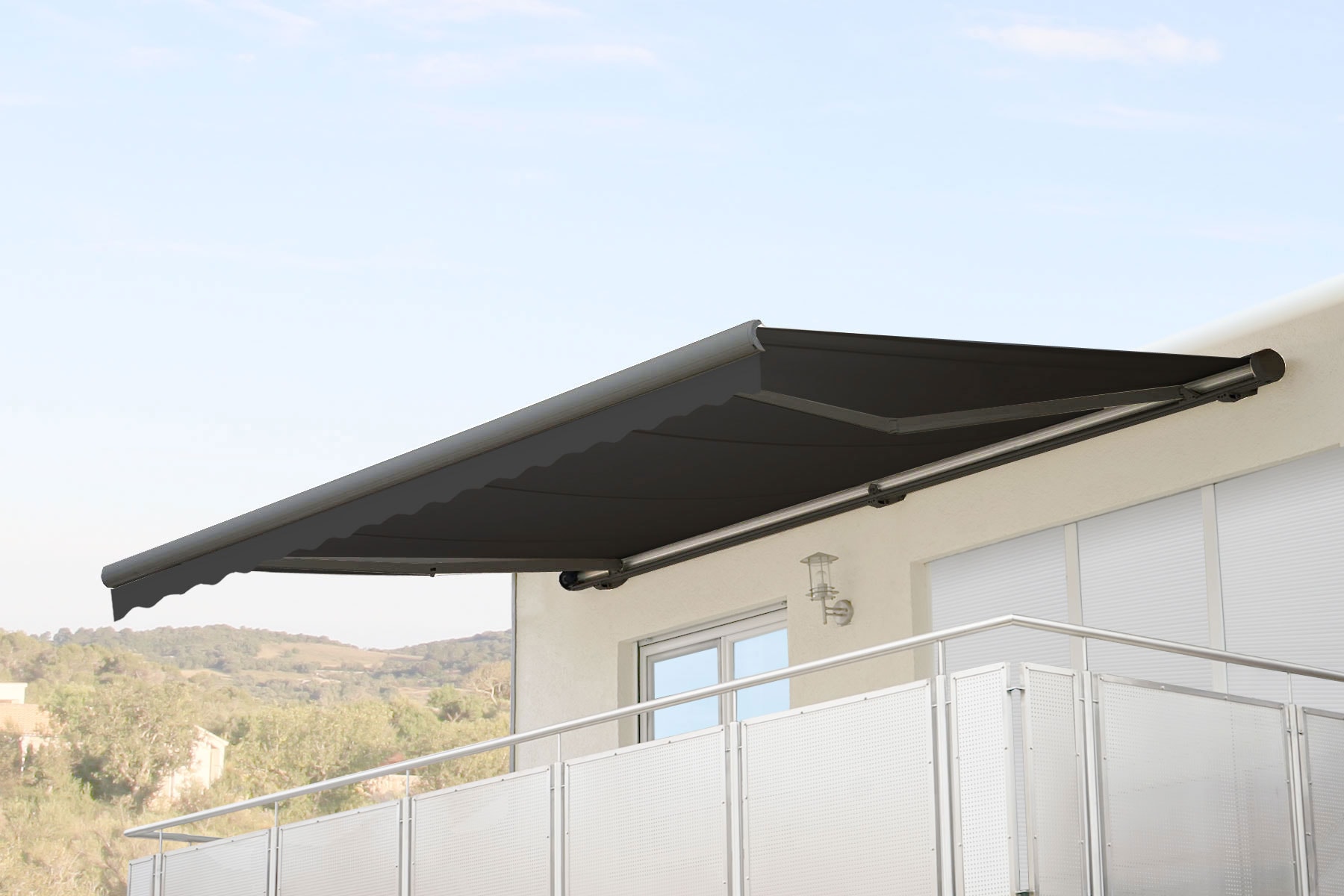 Elektrische Kassetten-Markise H123, Vollkassette Volant 4,5x3m ~ Polyester Anthrazit, grau 