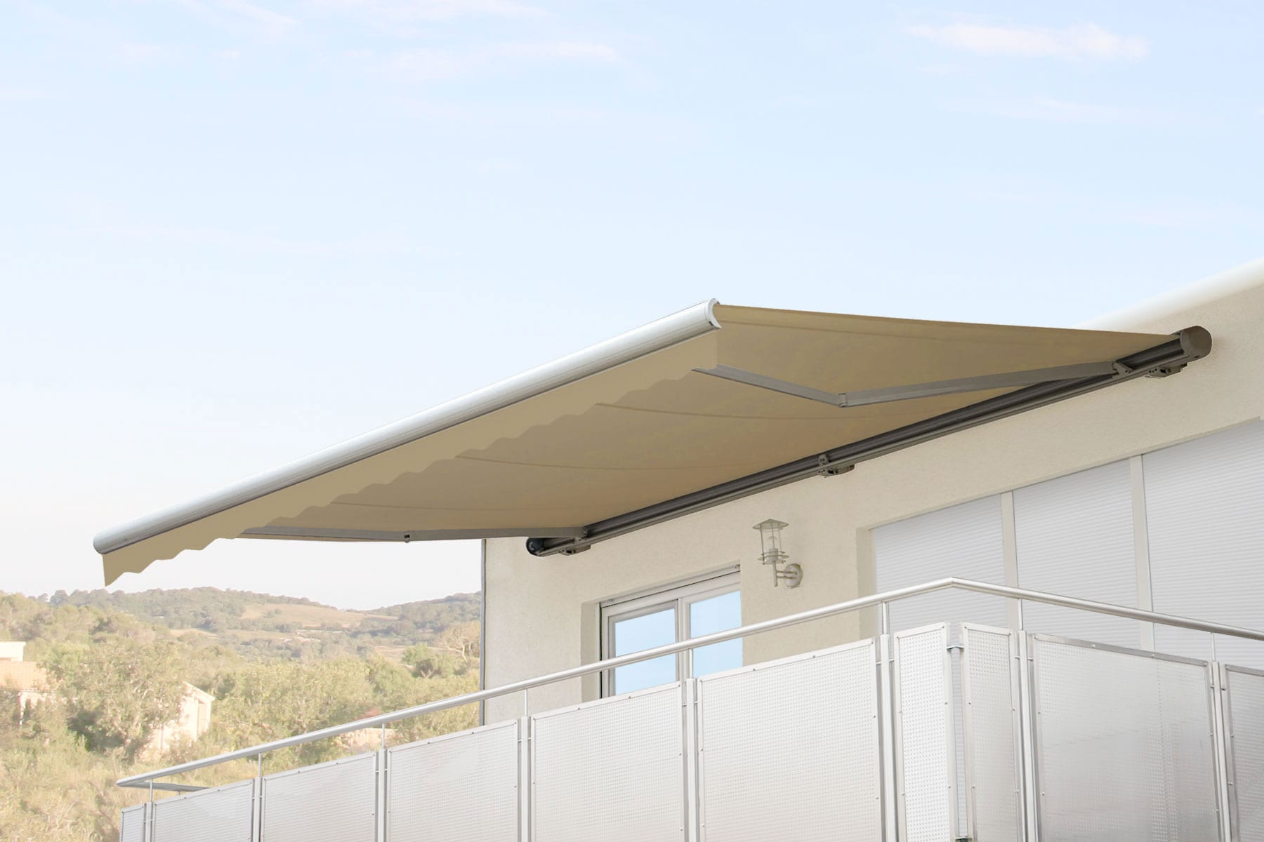 Elektrische Kassetten-Markise H123, Vollkassette Volant 4,5x3m ~ Polyester Creme 