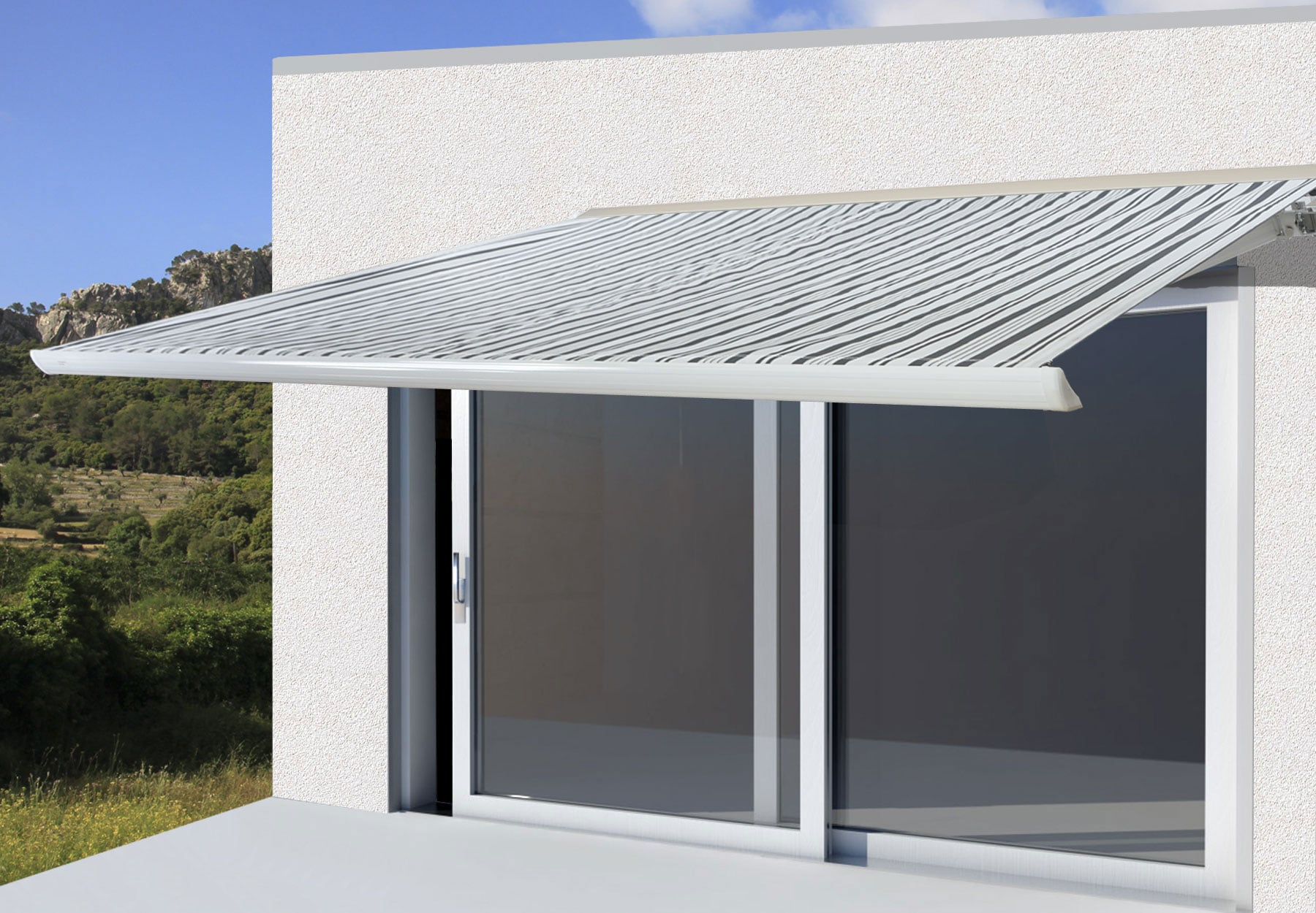 Elektrische Kassettenmarkise H122, Markise Vollkassette 4x3m ~ Polyester Grau/Wei&szlig; 