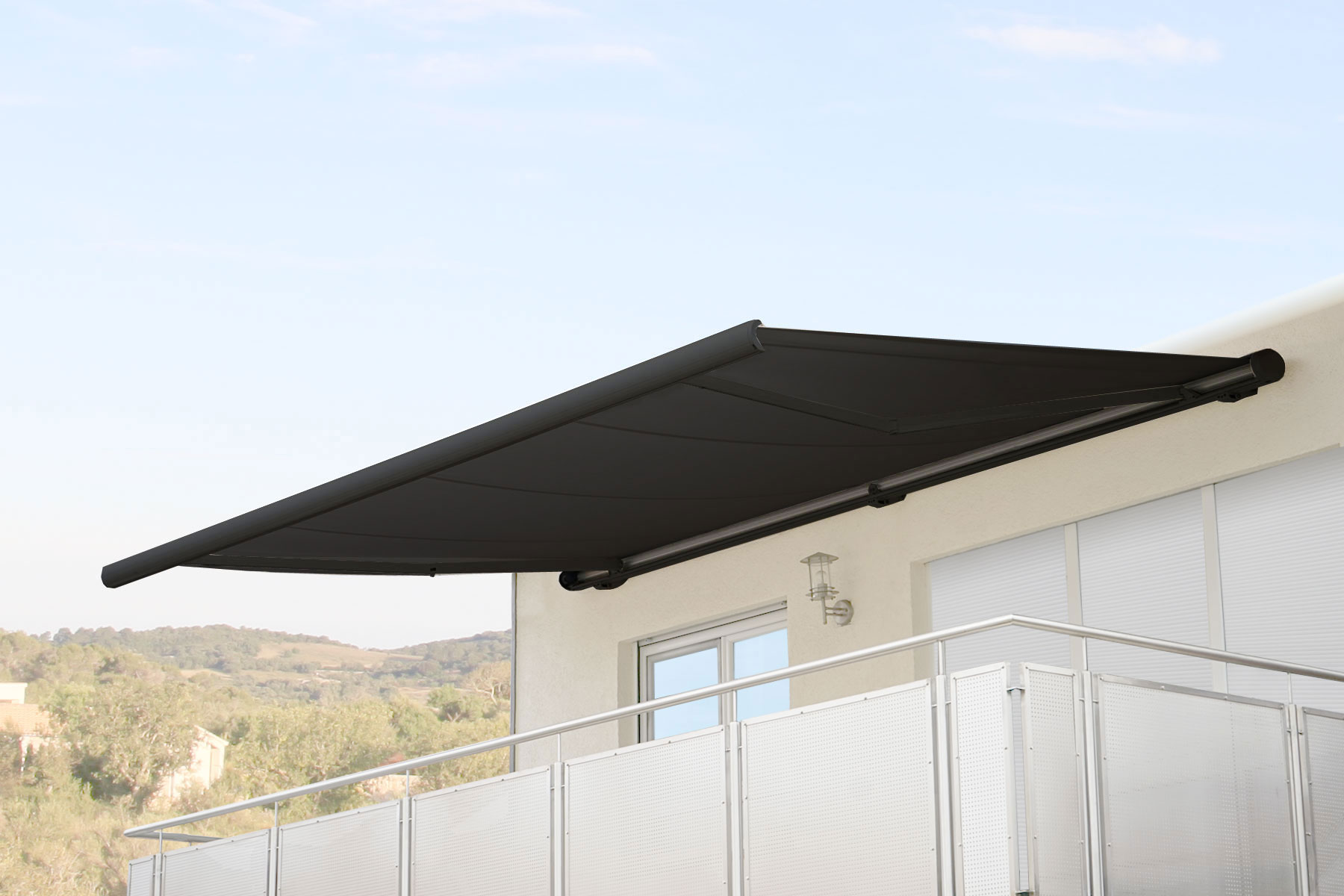 Elektrische Kassettenmarkise H122, Markise Vollkassette 4x3m ~ Polyester anthrazit, Rahmen anthrazit 