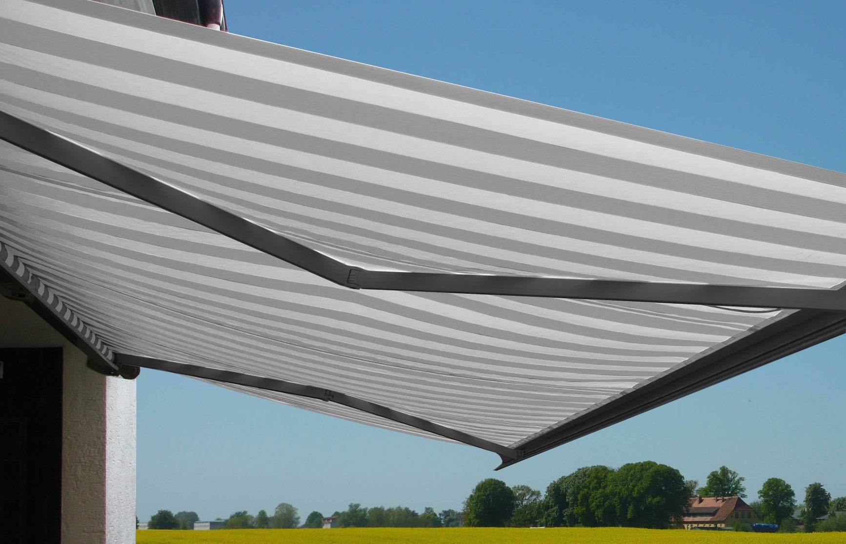 Elektrische Kassettenmarkise H122, Markise Vollkassette 4x3m ~ Acryl Grau/Wei&szlig;, Rahmen anthrazit 