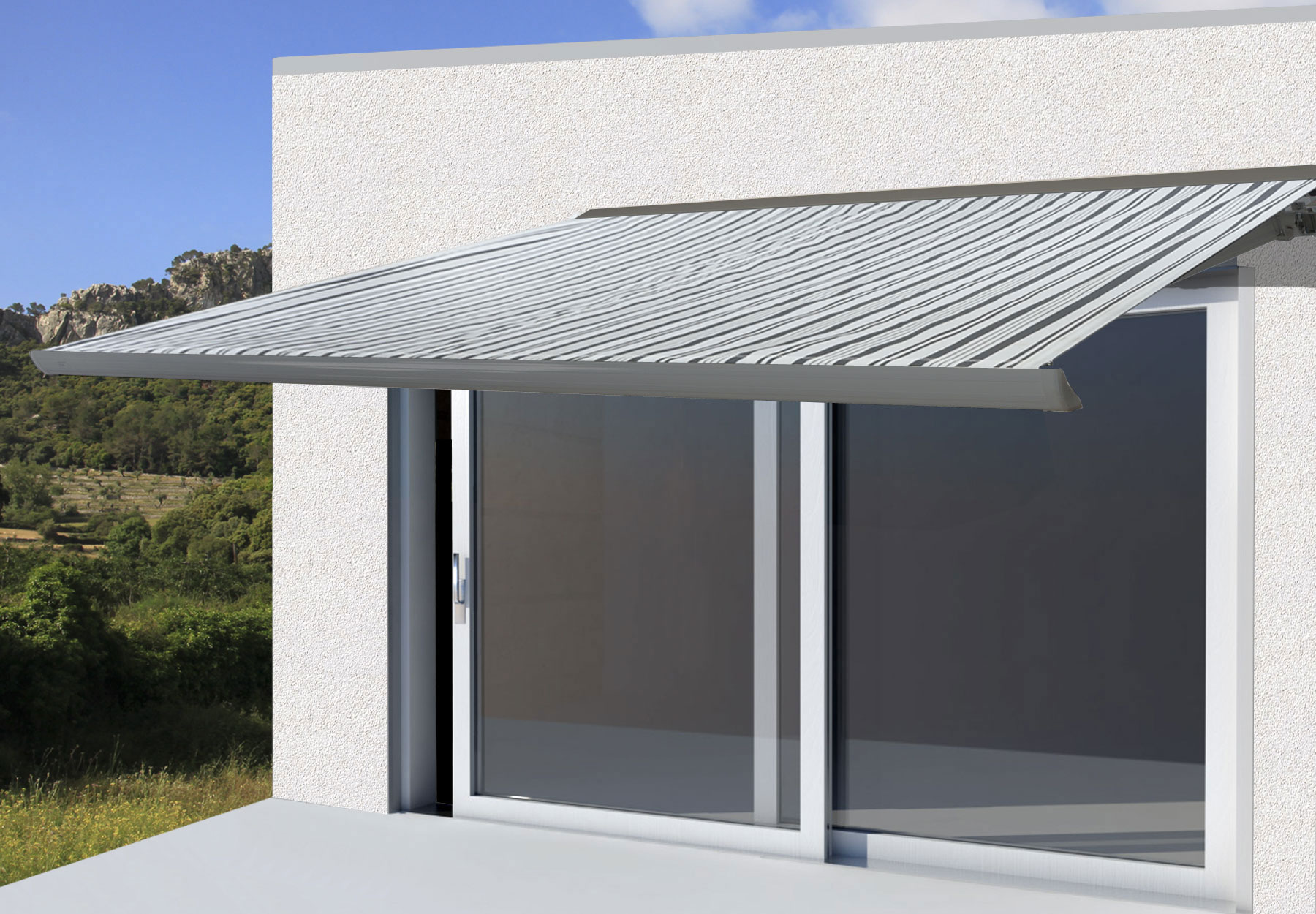 Elektrische Kassettenmarkise H122, Markise Vollkassette 4x3m ~ Polyester Grau/Wei&szlig;, Rahmen grau 