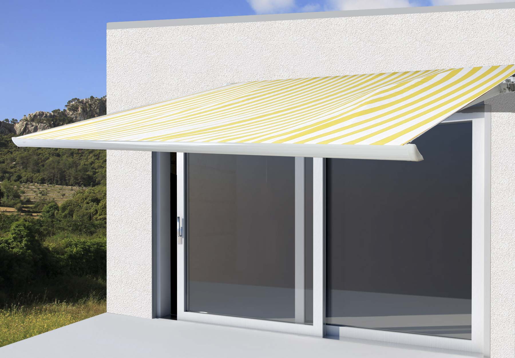 Elektrische Kassettenmarkise H122, Markise Vollkassette 4x3m ~ Polyester Gelb/Wei&szlig; 