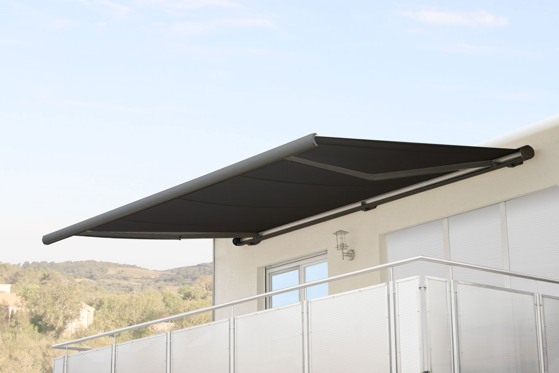 Elektrische Kassettenmarkise H122, Markise Vollkassette 4x3m ~ Acryl anthrazit, Rahmen grau 