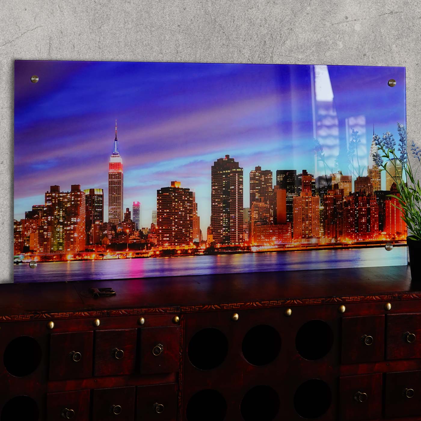 Glasbild T114, Wandbild Poster Motiv, 50x100cm ~ New York 