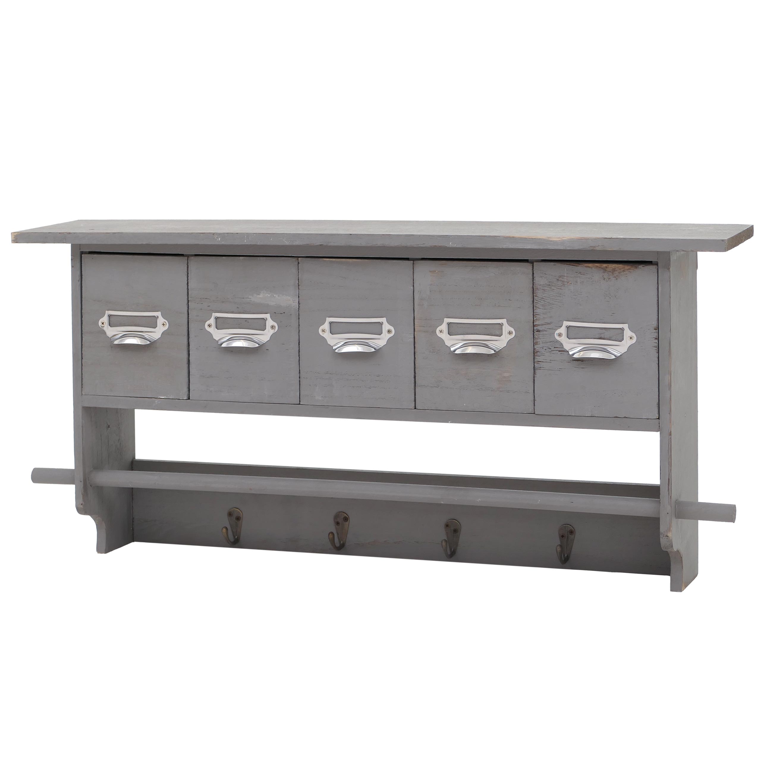 Garderobe MCW-C49, Wandgarderobe Wandregal, Vintage mit 5 Schubladen 32x65x13cm ~ Shabby Look, grau 