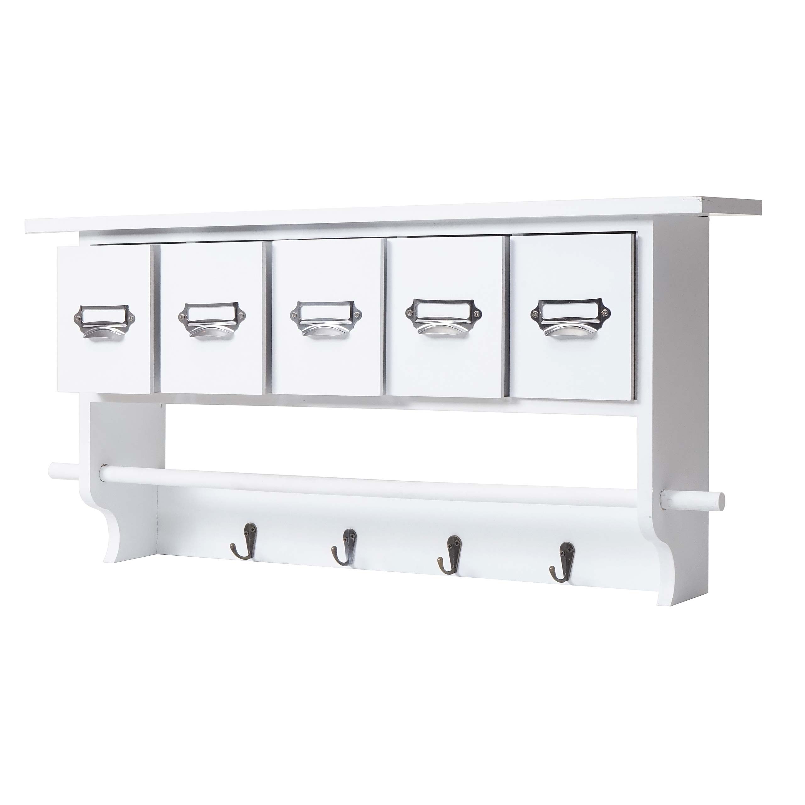 Garderobe MCW-C49, Wandgarderobe Wandregal, Vintage mit 5 Schubladen 32x65x13cm ~ wei&szlig; 