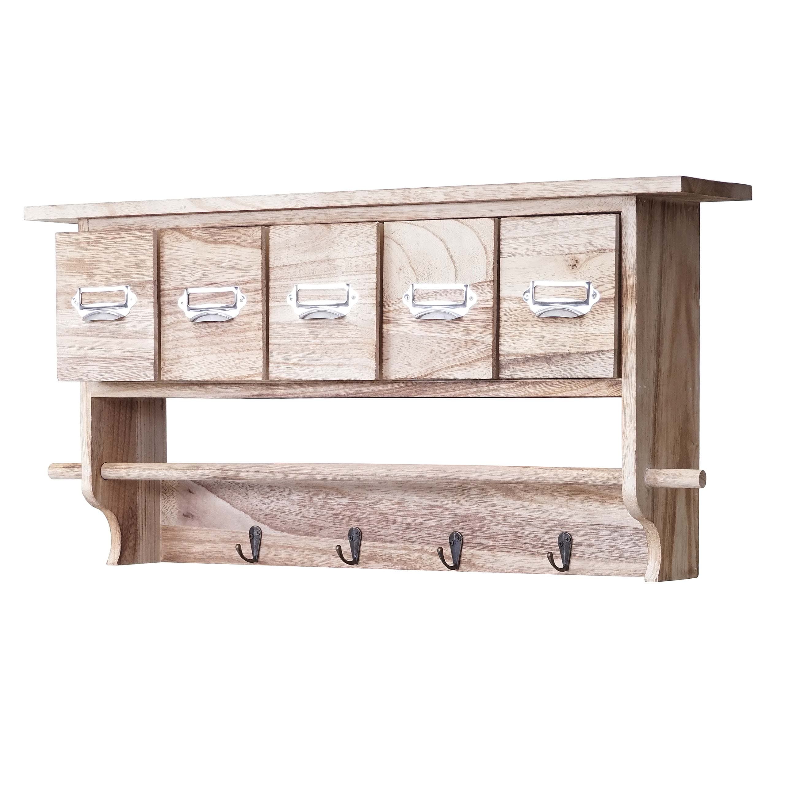 Garderobe MCW-C49, Wandgarderobe Wandregal, Vintage mit 5 Schubladen 32x65x13cm ~ natur 