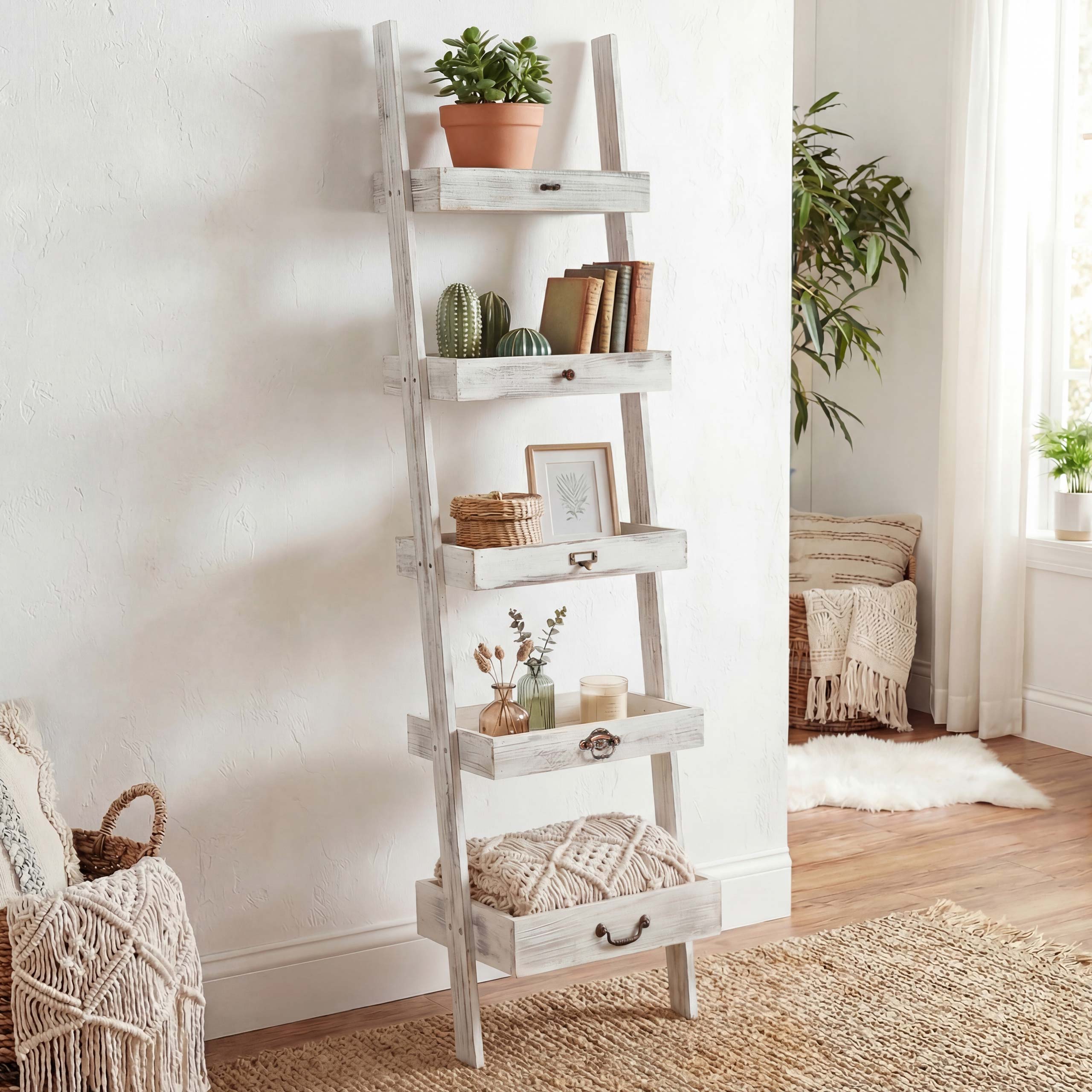 Regal Standregal Pflanzregal Blumenst&auml;nder, 169x43x32cm, Shabby-Look, Vintage ~ wei&szlig; 