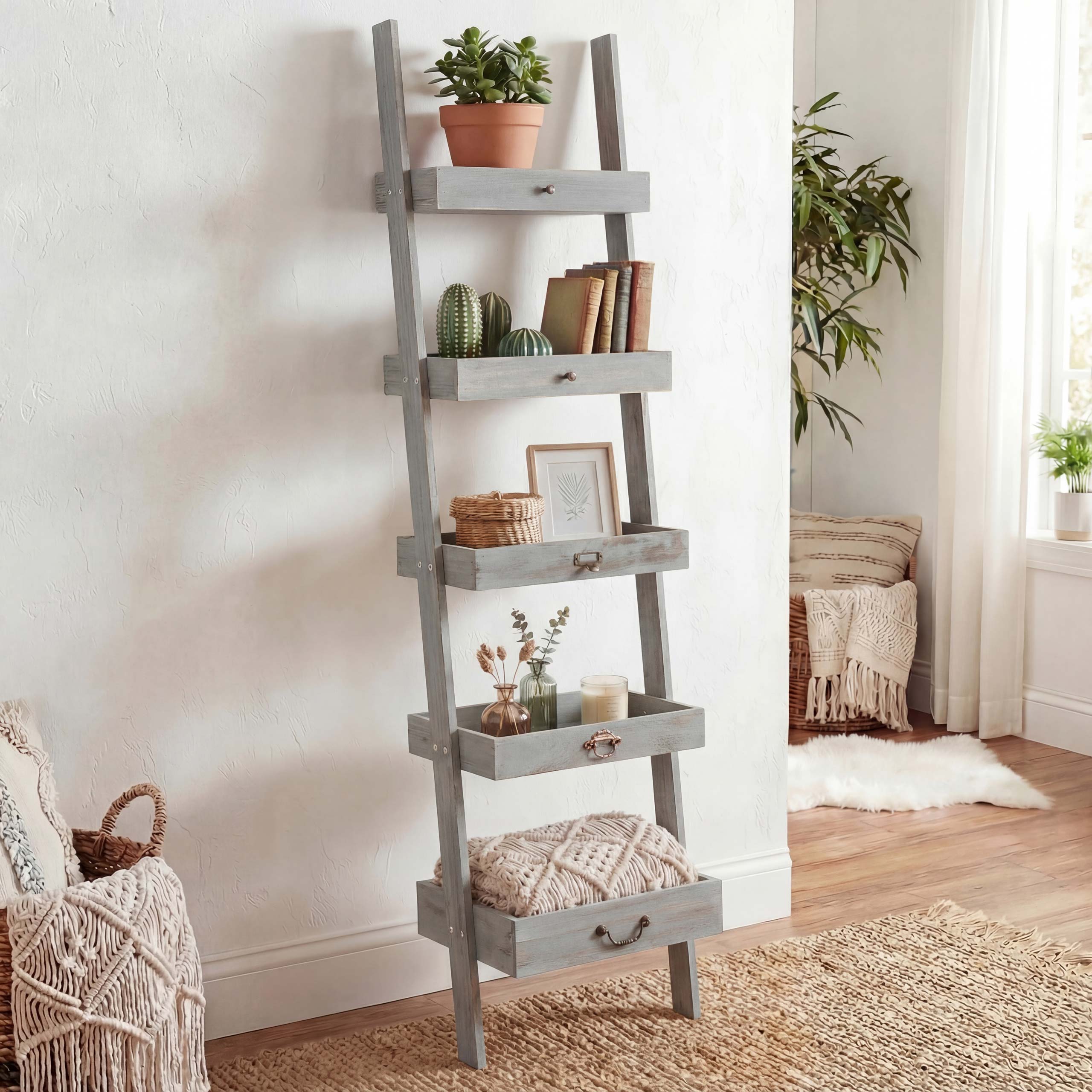 Regal Standregal Pflanzregal Blumenst&auml;nder, 169x43x32cm, Shabby-Look, Vintage ~ grau 