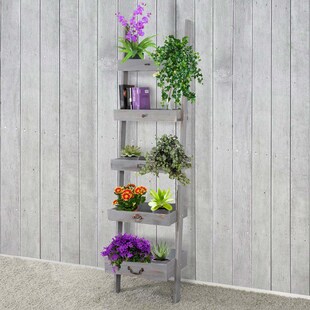 Regal Standregal Pflanzregal Blumenständer, 169x43x32cm, Shabby-Look, Vintage ~ grau 