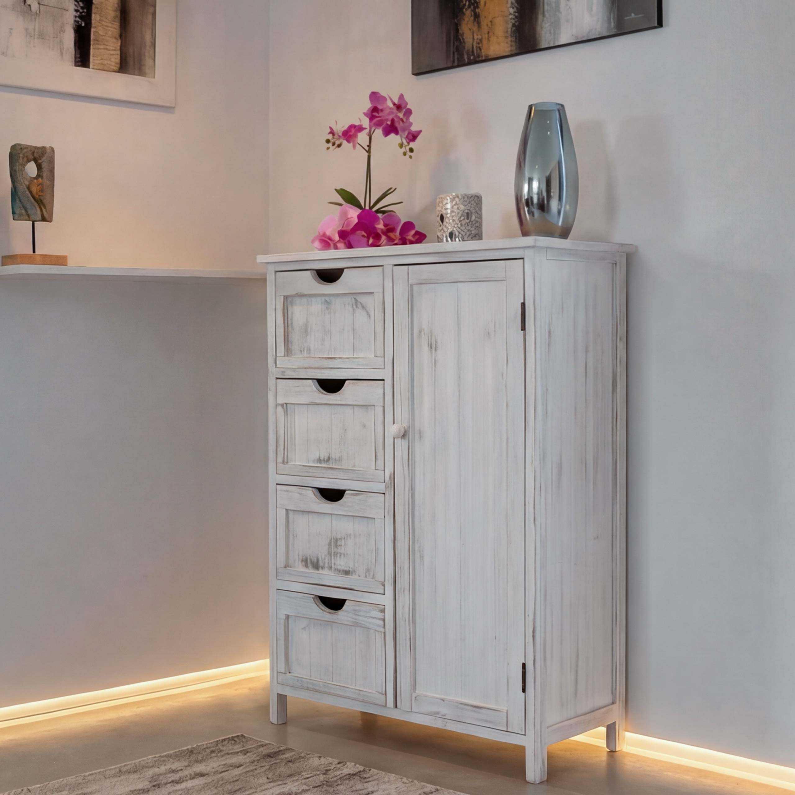 Kommode MCW-D12, Schrank Schubladenkommode, Shabby-Look Vintage 82x55x30cm ~ wei&szlig; 