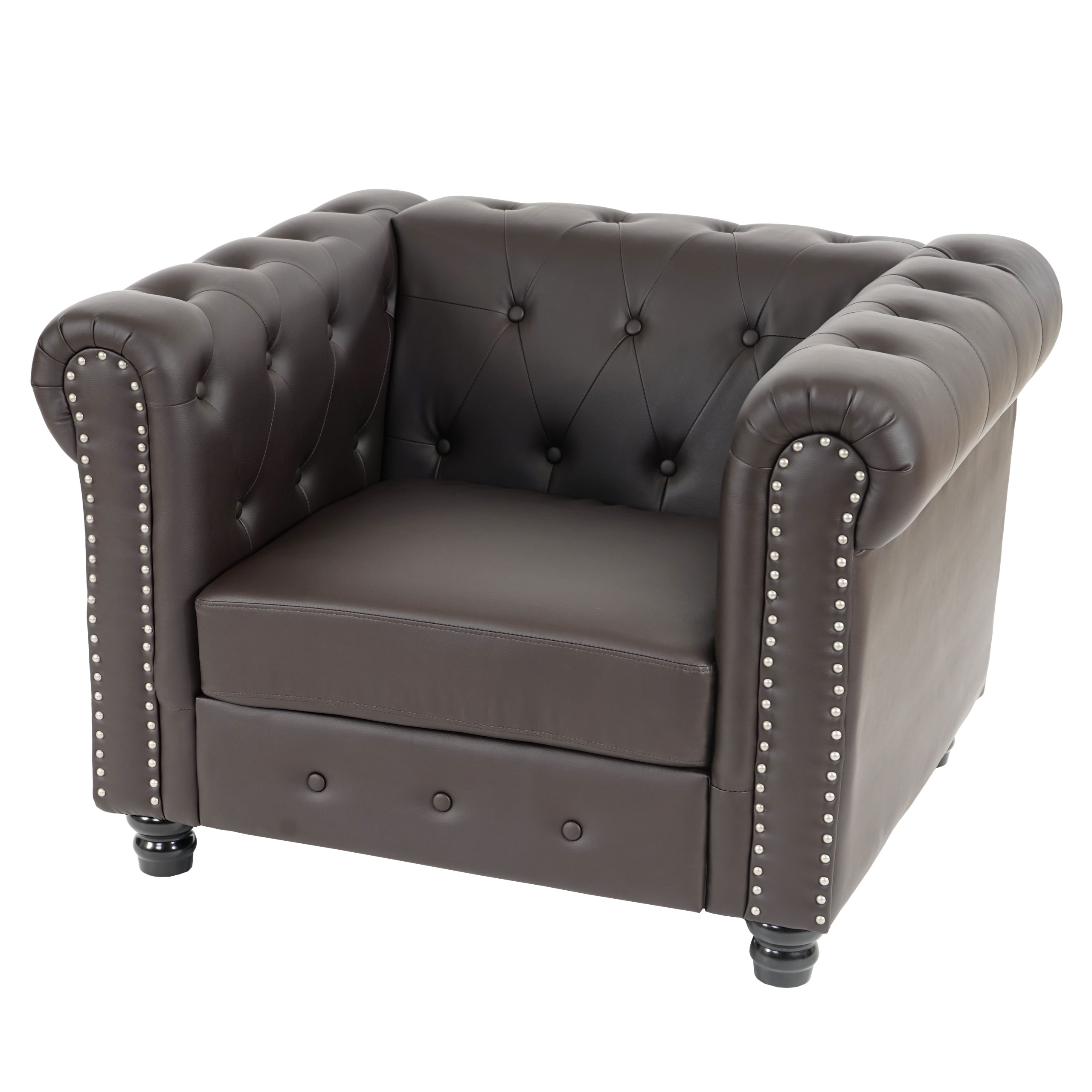Luxus Sessel Loungesessel Relaxsessel Chesterfield Edingburgh Kunstleder ~ runde F&uuml;&szlig;e, braun 