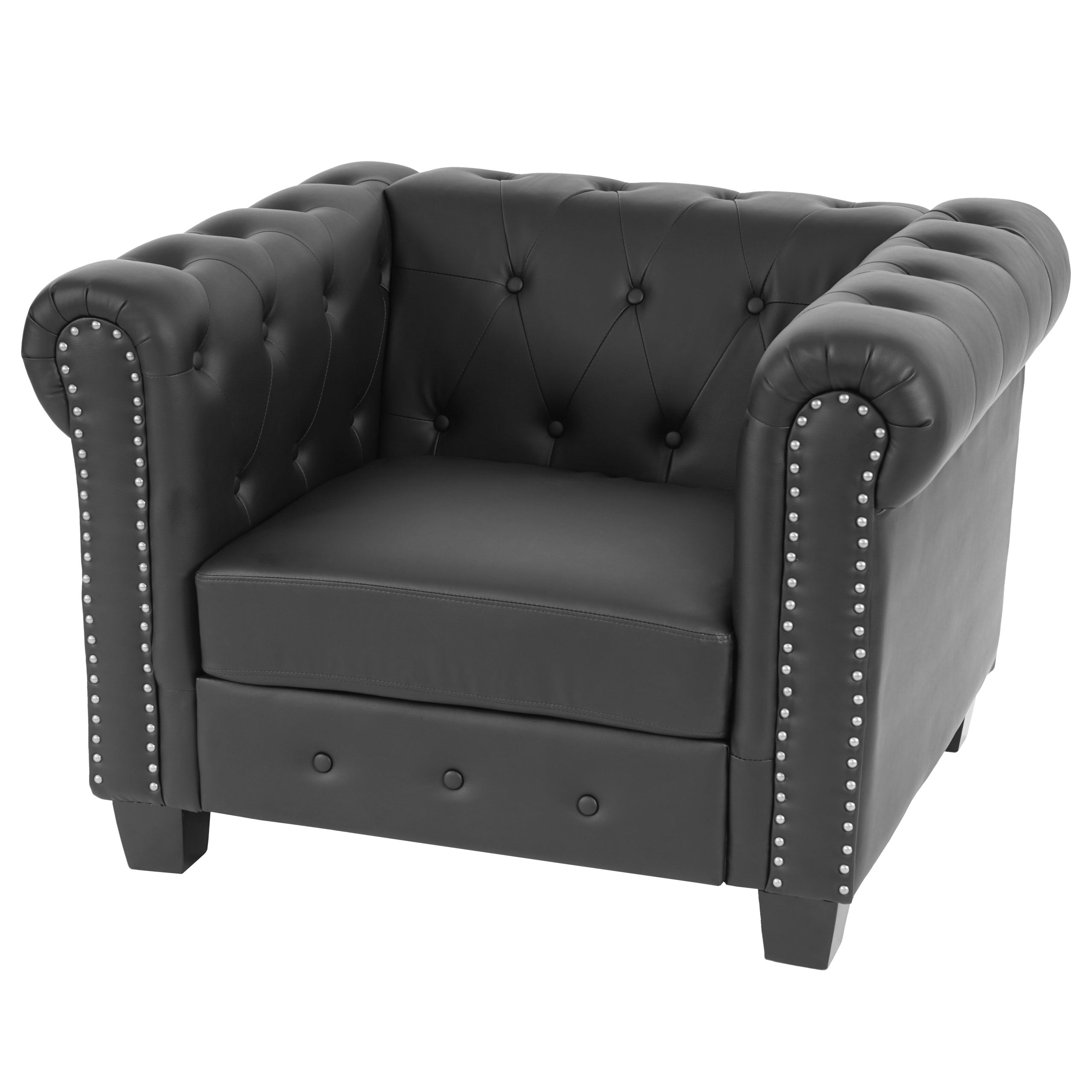 Luxus Sessel Loungesessel Relaxsessel Chesterfield Edingburgh Kunstleder ~ eckige F&uuml;&szlig;e, schwarz 