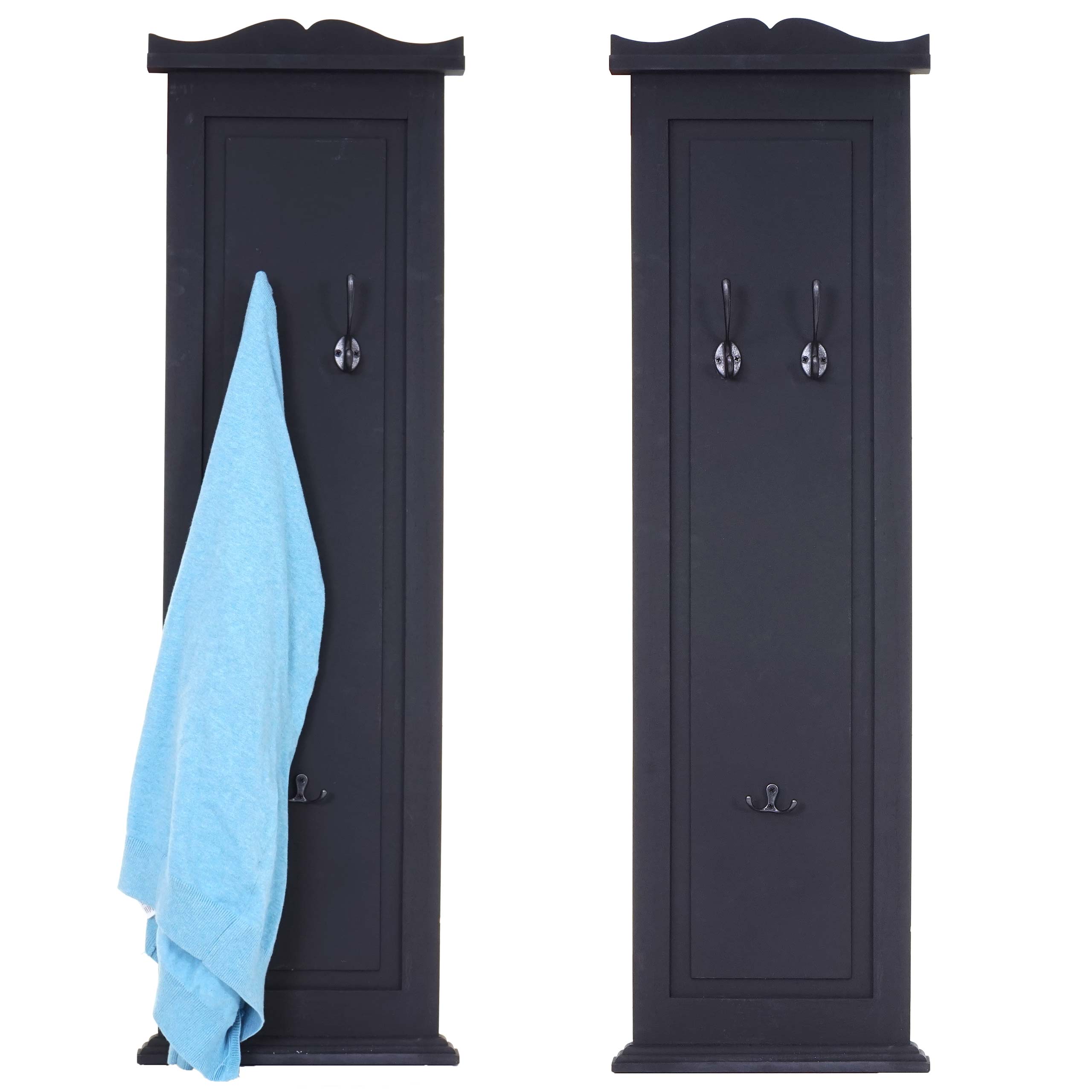 2er-Set Garderobe H33, Wandgarderobe Garderobenpaneel, Wandhaken Holz 109x28x4cm ~ dunkelgrau lackiert 