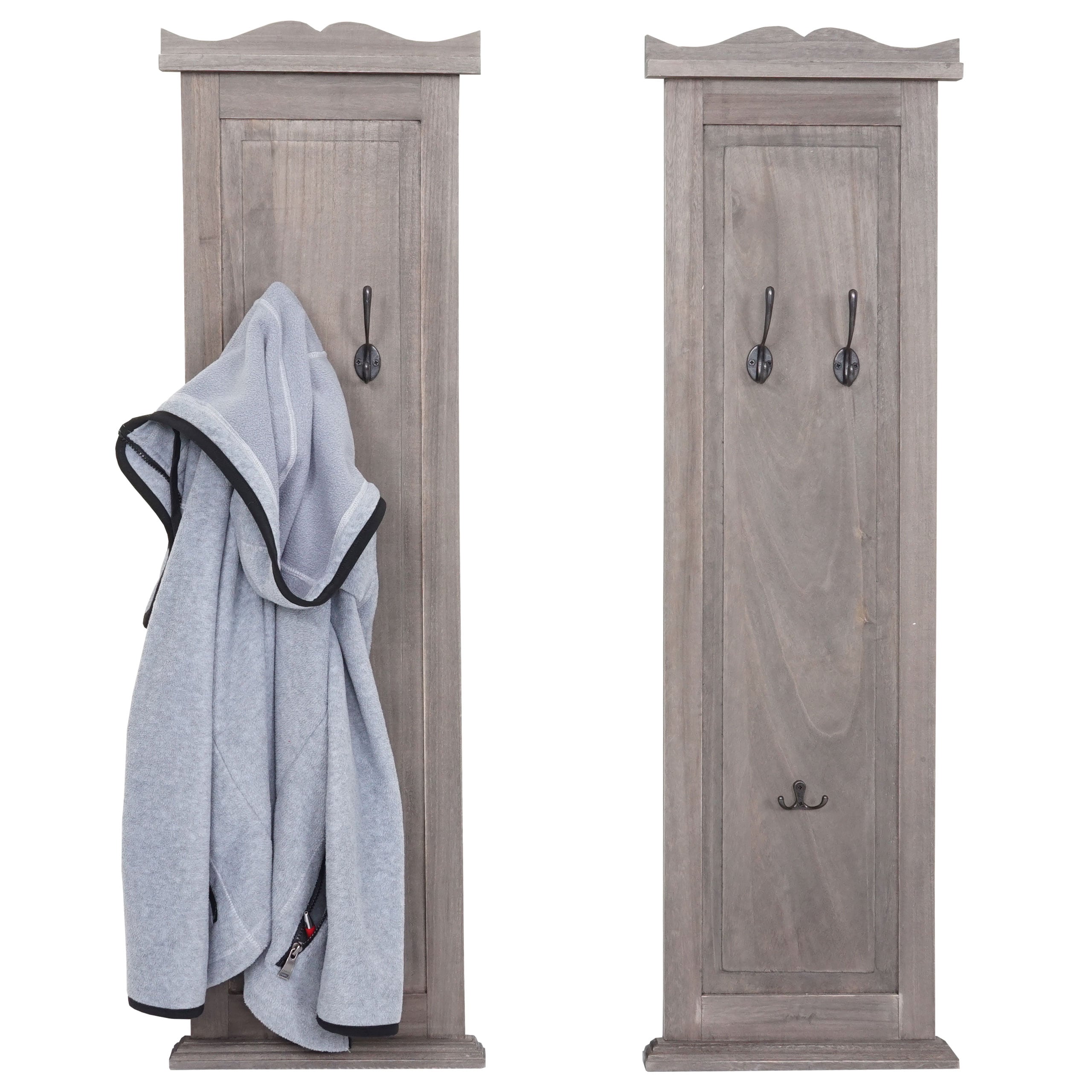 2er-Set Garderobe H33, Wandgarderobe Garderobenpaneel, Wandhaken Holz 109x28x4cm ~ grau-braun shabby 