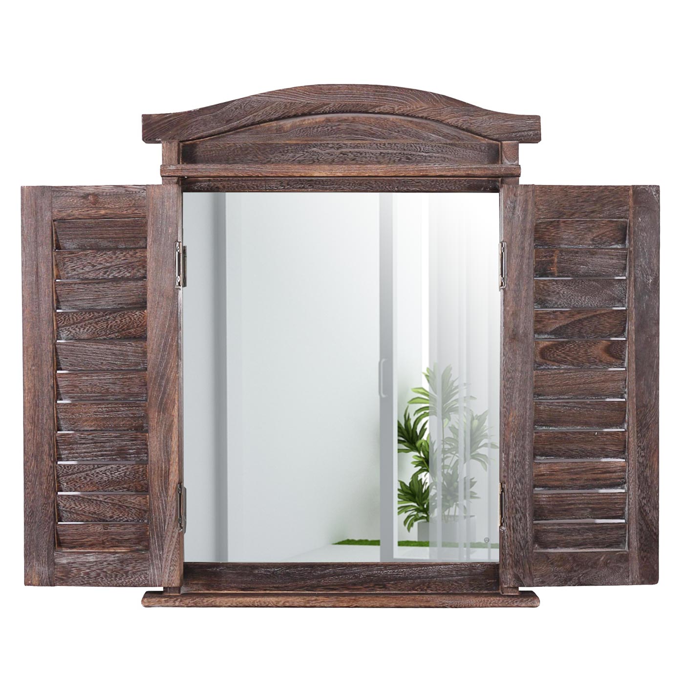 Wandspiegel Spiegelfenster mit Fensterl&auml;den 53x42x5cm ~ braun shabby 