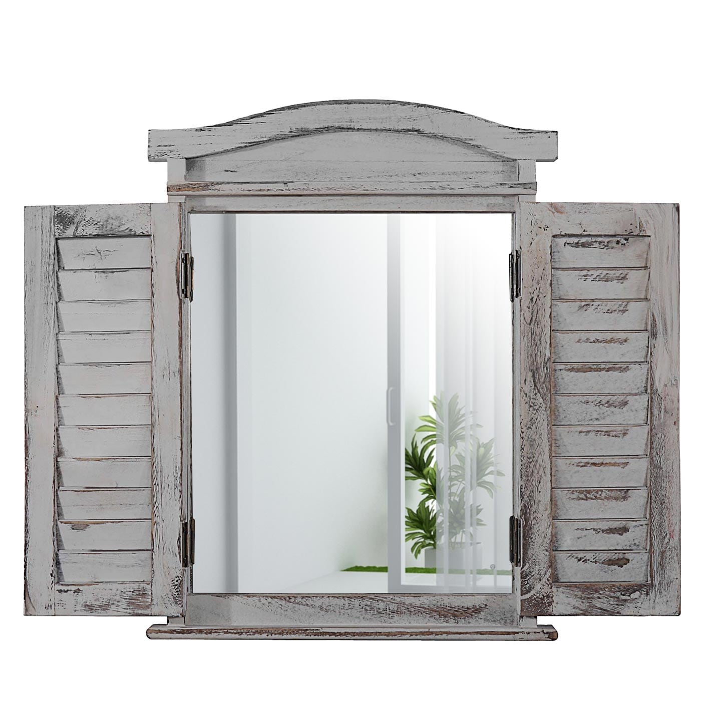 Wandspiegel Spiegelfenster mit Fensterl&auml;den 53x42x5cm ~ grau shabby - Bild 1