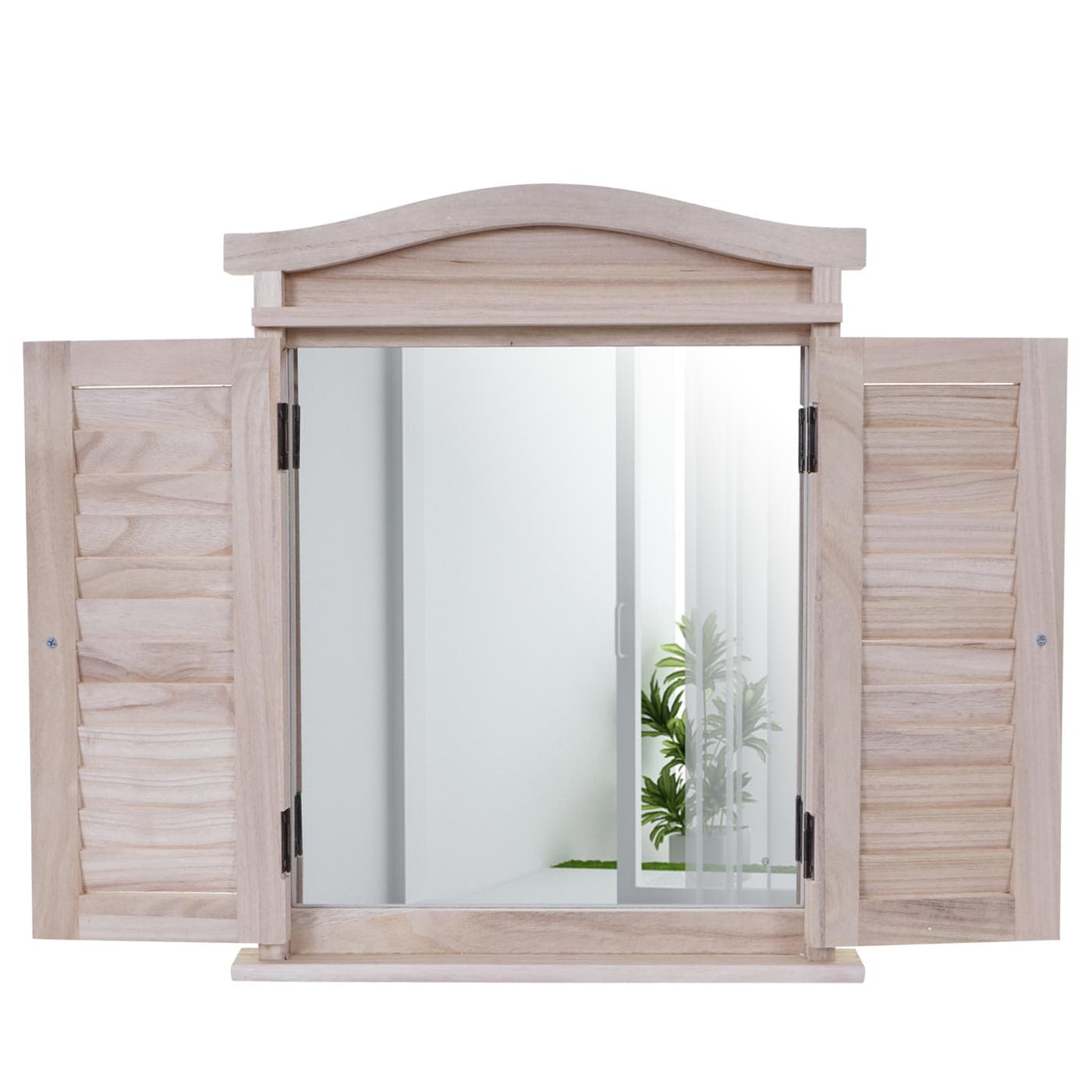 Wandspiegel Spiegelfenster mit Fensterl&auml;den 53x42x5cm ~ naturbraun 