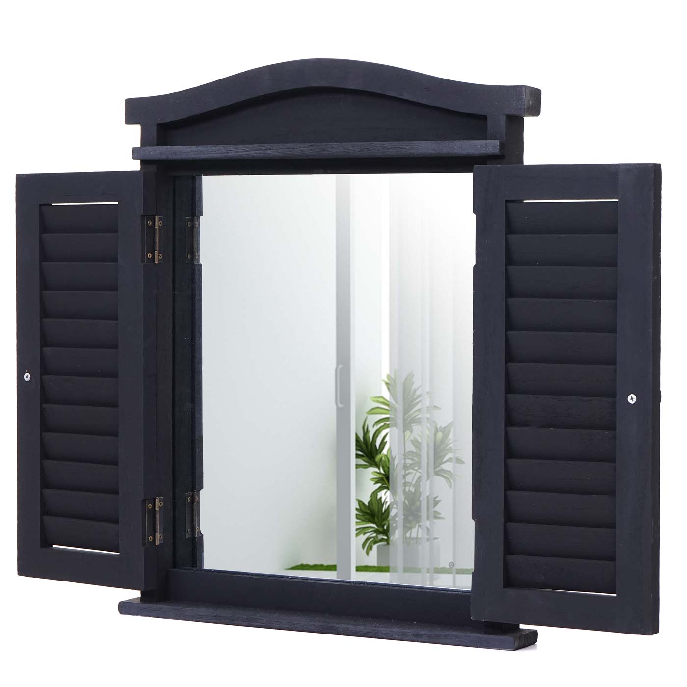 Wandspiegel Spiegelfenster mit Fensterl&auml;den 53x42x5cm ~ dunkelgrau 