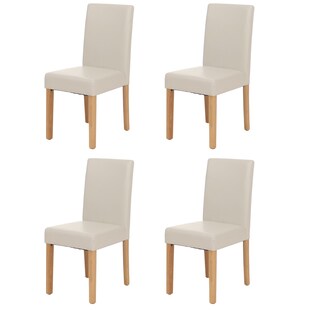 4er-Set Esszimmerstuhl Stuhl Küchenstuhl Littau ~ Leder, weiß helle Beine 