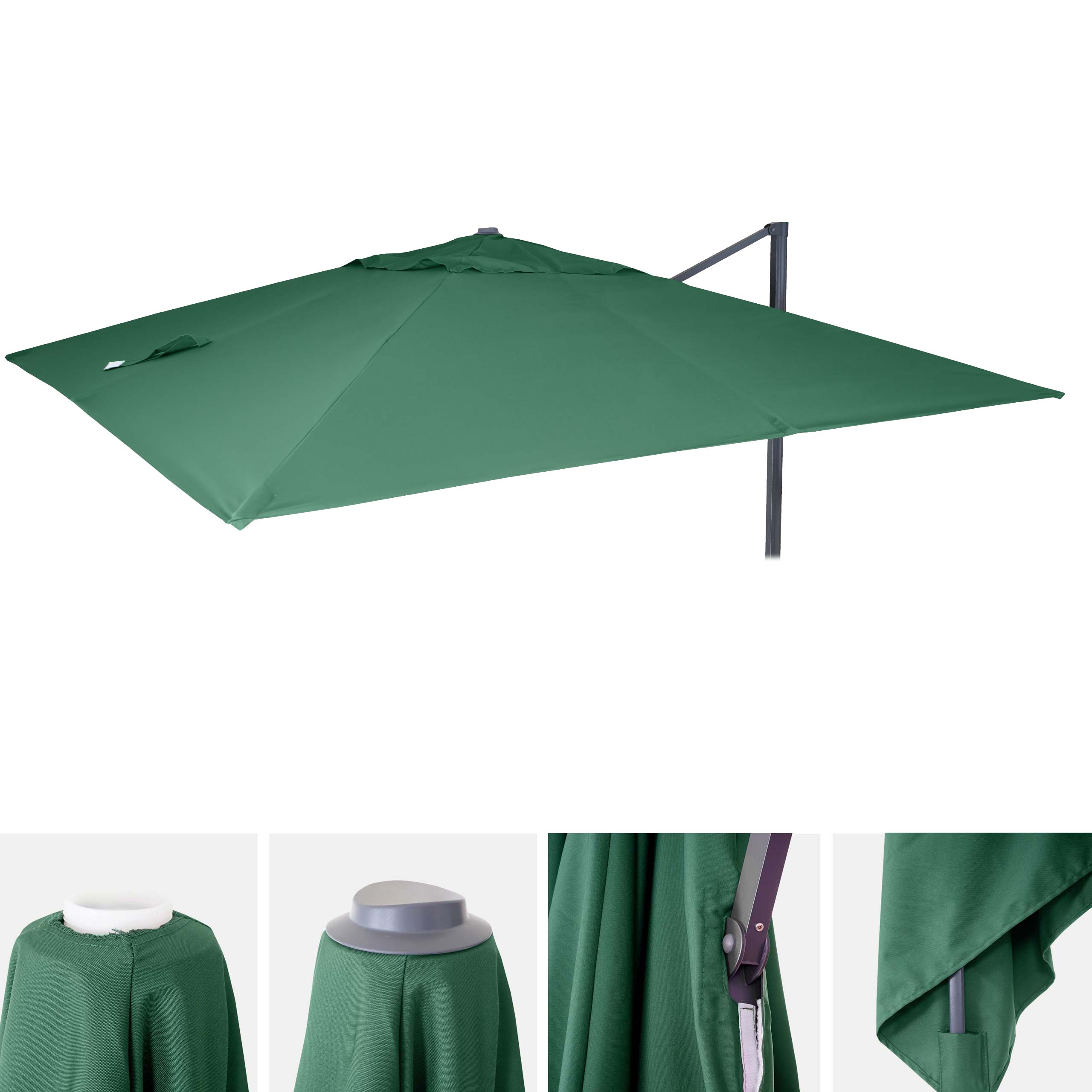 Ersatz-Bezug f&uuml;r Luxus-Ampelschirm MCW-A96, Sonnenschirmbezug Ersatzbezug, 3x4m (&Oslash;5m) Polyester ~ dunkelgr&uuml;n 