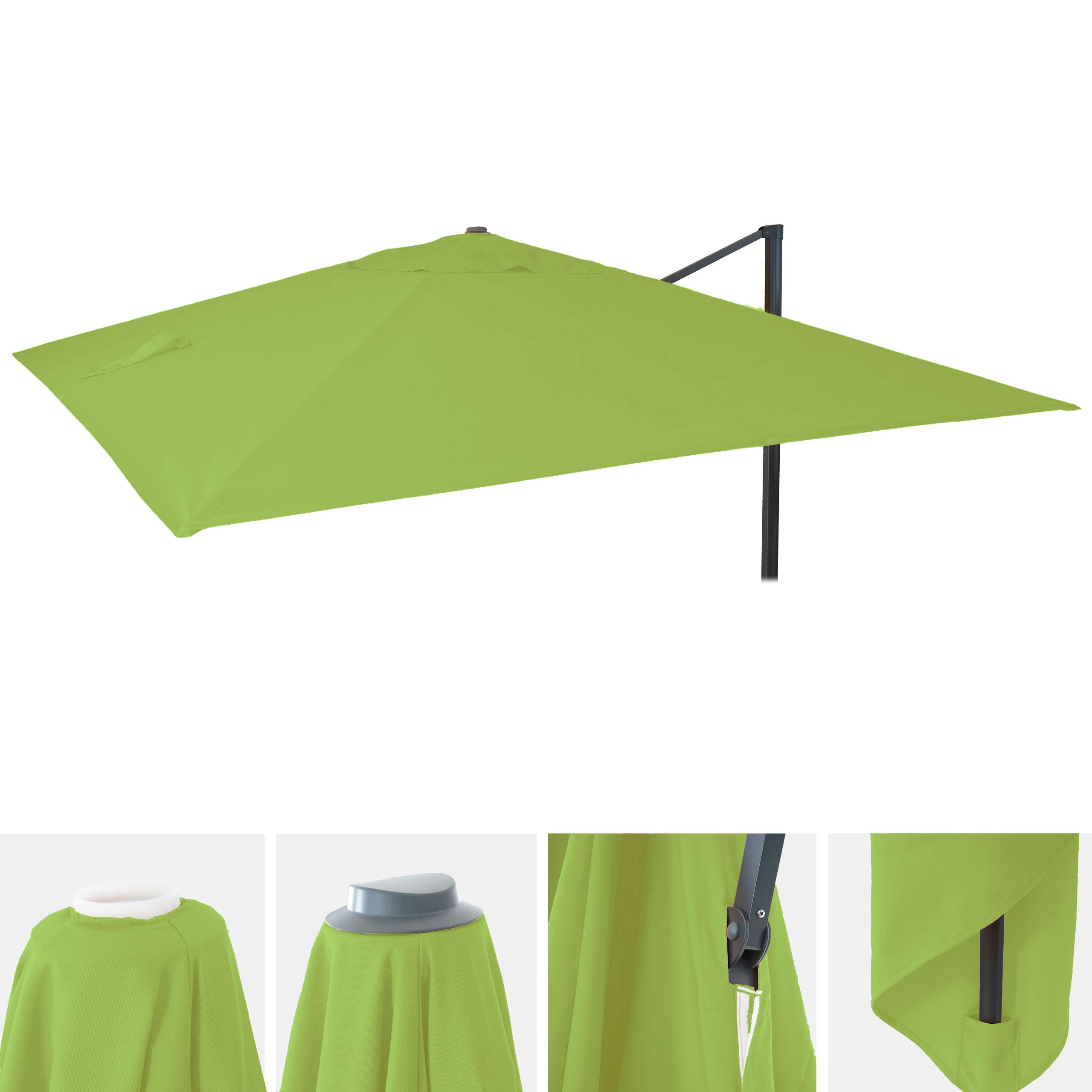 Ersatz-Bezug f&uuml;r Luxus-Ampelschirm MCW-A96, Sonnenschirmbezug Ersatzbezug, 3x4m (&Oslash;5m) Polyester 3,5kg ~ hellgr&uuml;n 