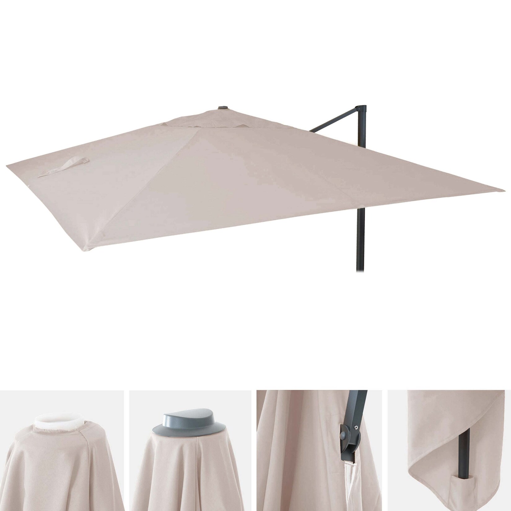 Ersatz-Bezug für Luxus-Ampelschirm -A96, Sonnenschirmbezug Ersatzbezug, 3x3m (Ø4,24m) Polyester  ~ creme-grau