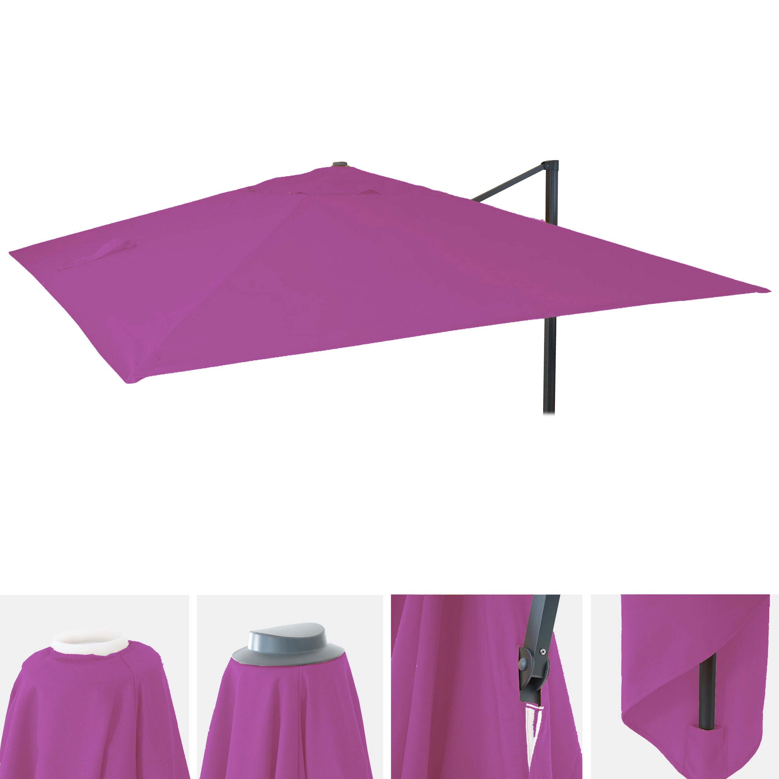 Ersatz-Bezug f&uuml;r Luxus-Ampelschirm MCW-A96, Sonnenschirmbezug Ersatzbezug, 3x3m (&Oslash;4,24m) Polyester 2,7kg ~ lila-violett 