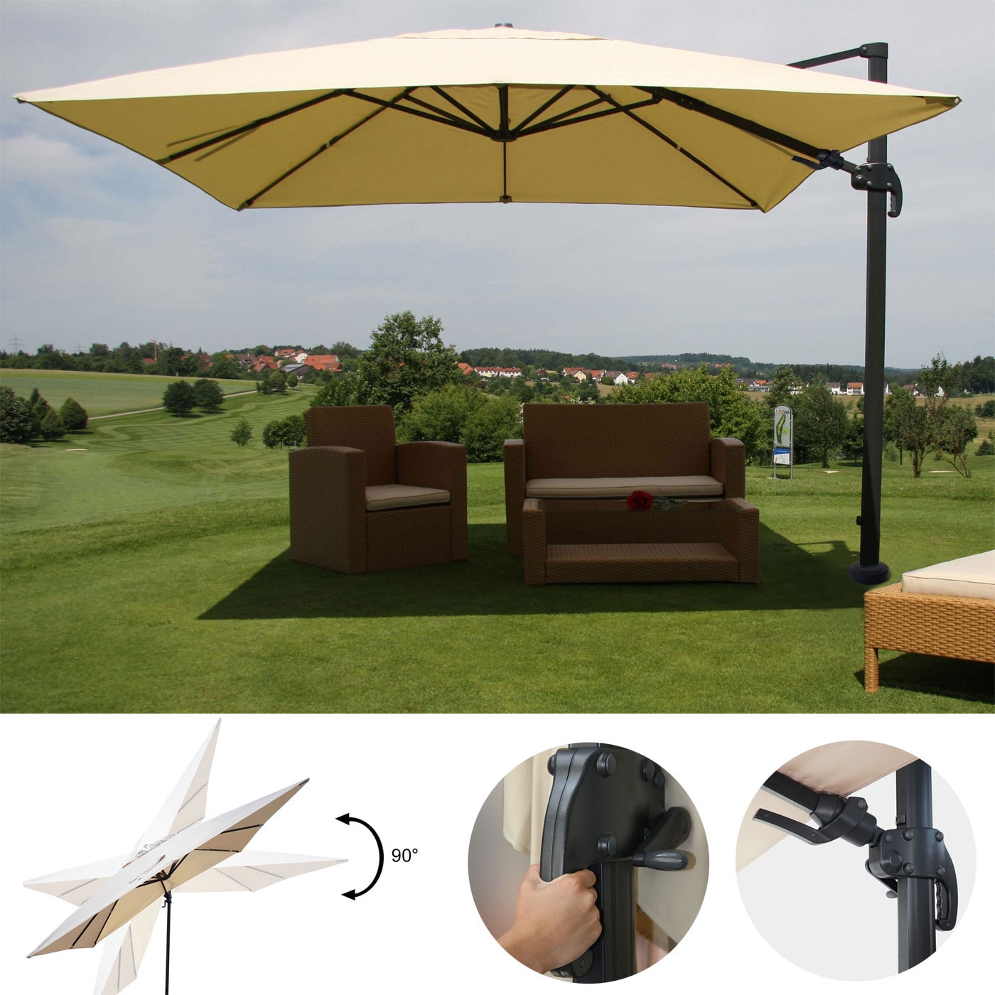 Gastronomie-Ampelschirm MCW-A96, 3x4m (&Oslash;5m) schwenkbar, Polyester/Alu 26kg ~ creme ohne St&auml;nder, drehbar 